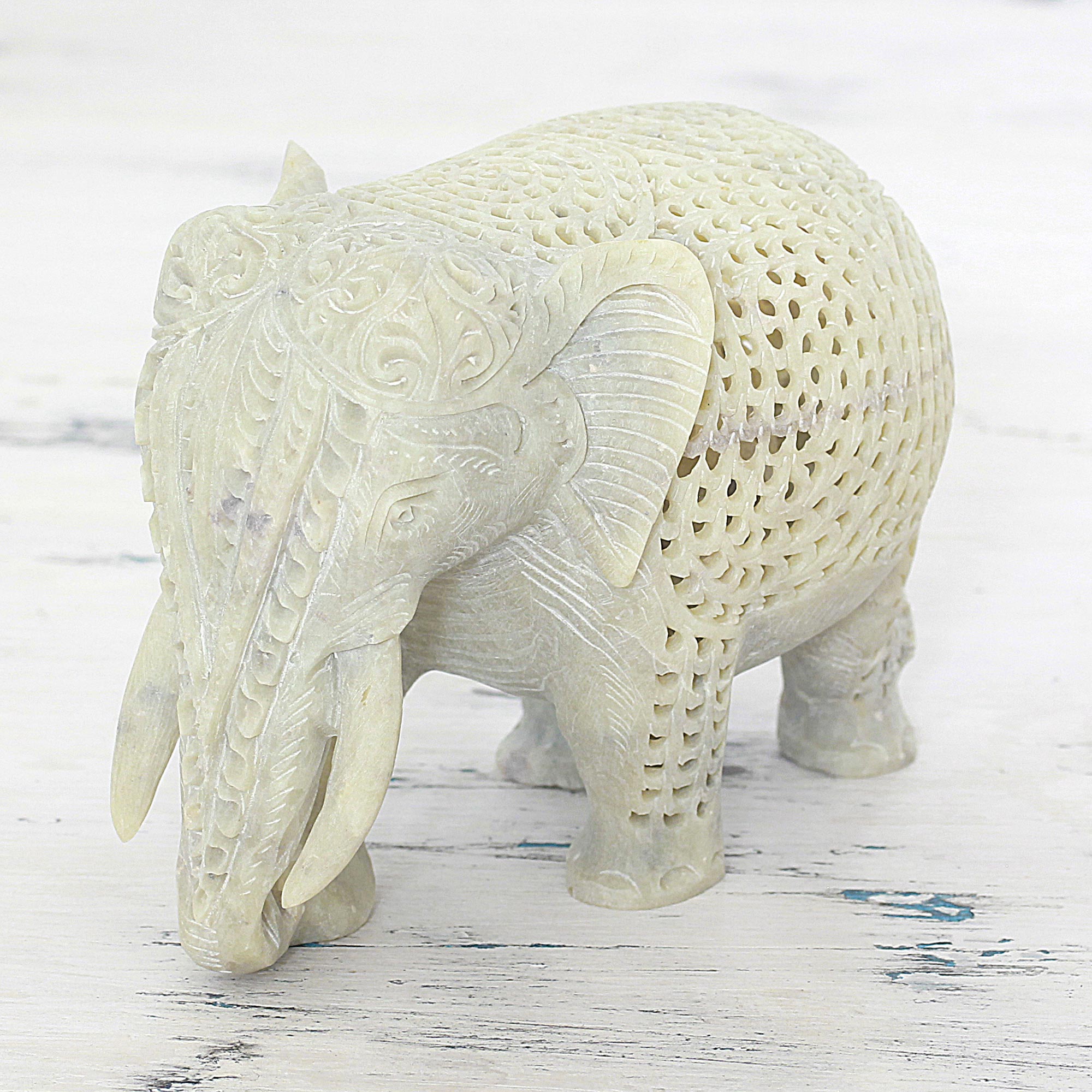Premium Hand-Carved Soapstone Elephant Figurine - Royal Indian Artistry