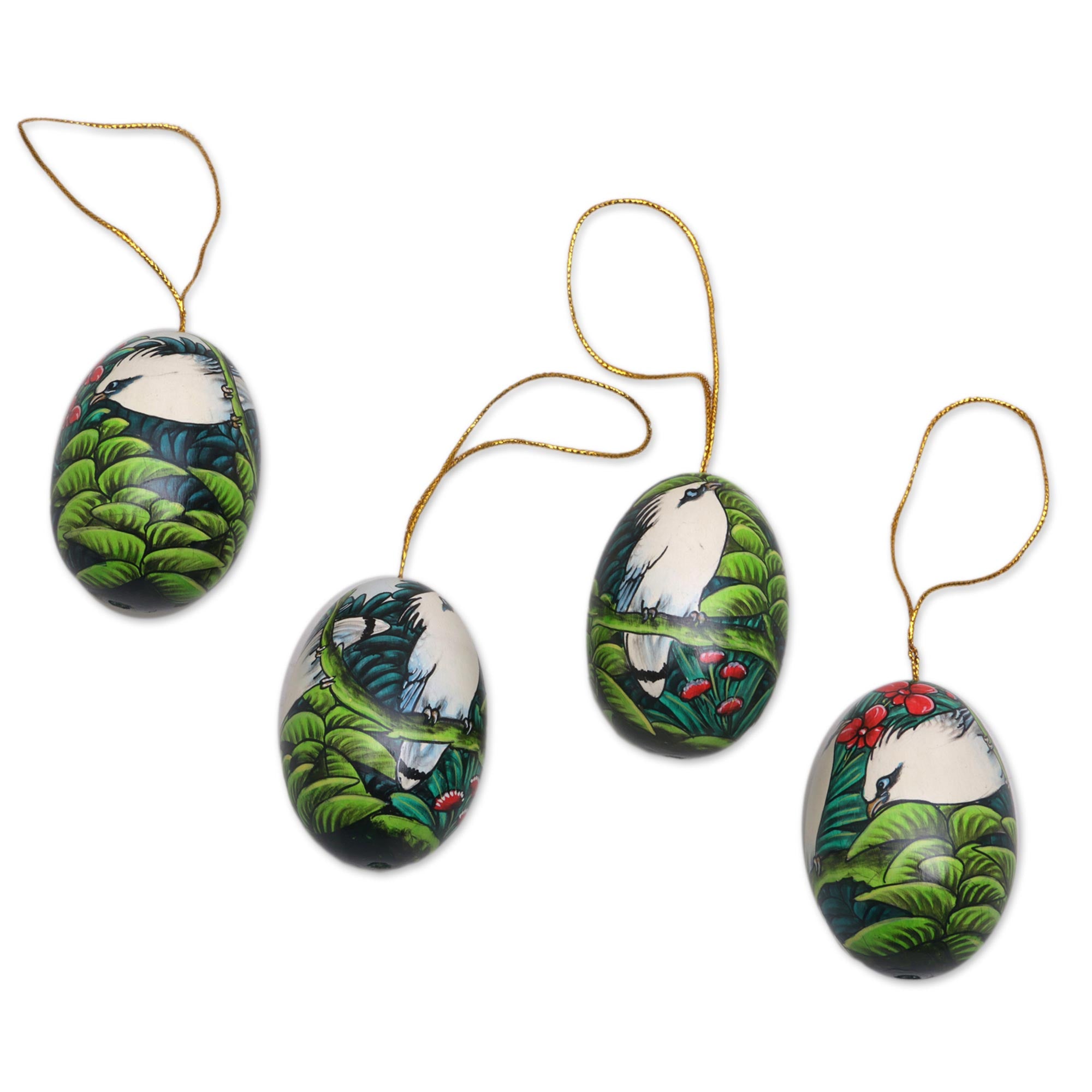 Premium Hand-Painted Jalak Forest Ornaments from Bali - Set of 4