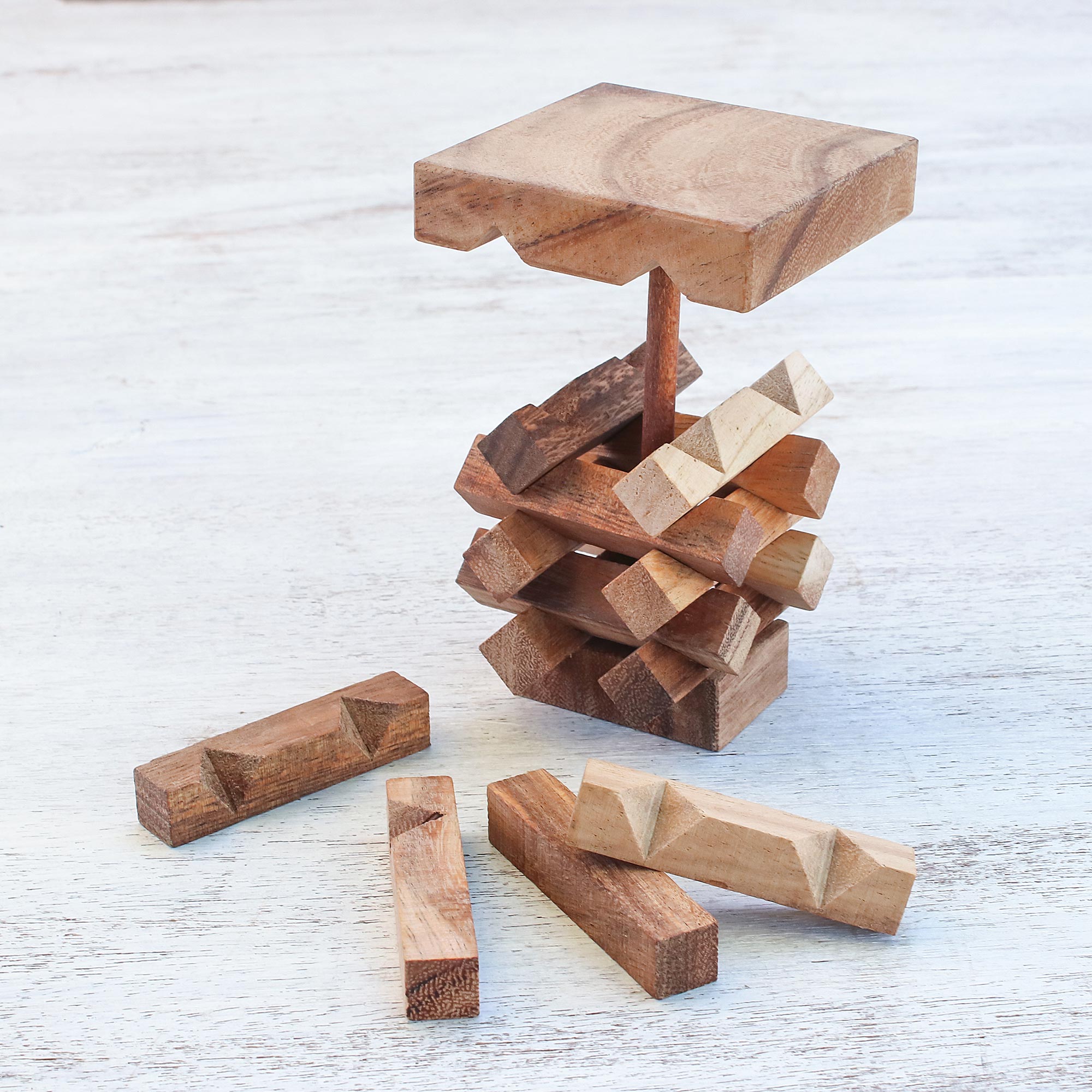 Premium 18-Piece Raintree Wood Tower of Pisa Puzzle – Handcrafted Artisan Masterpiece