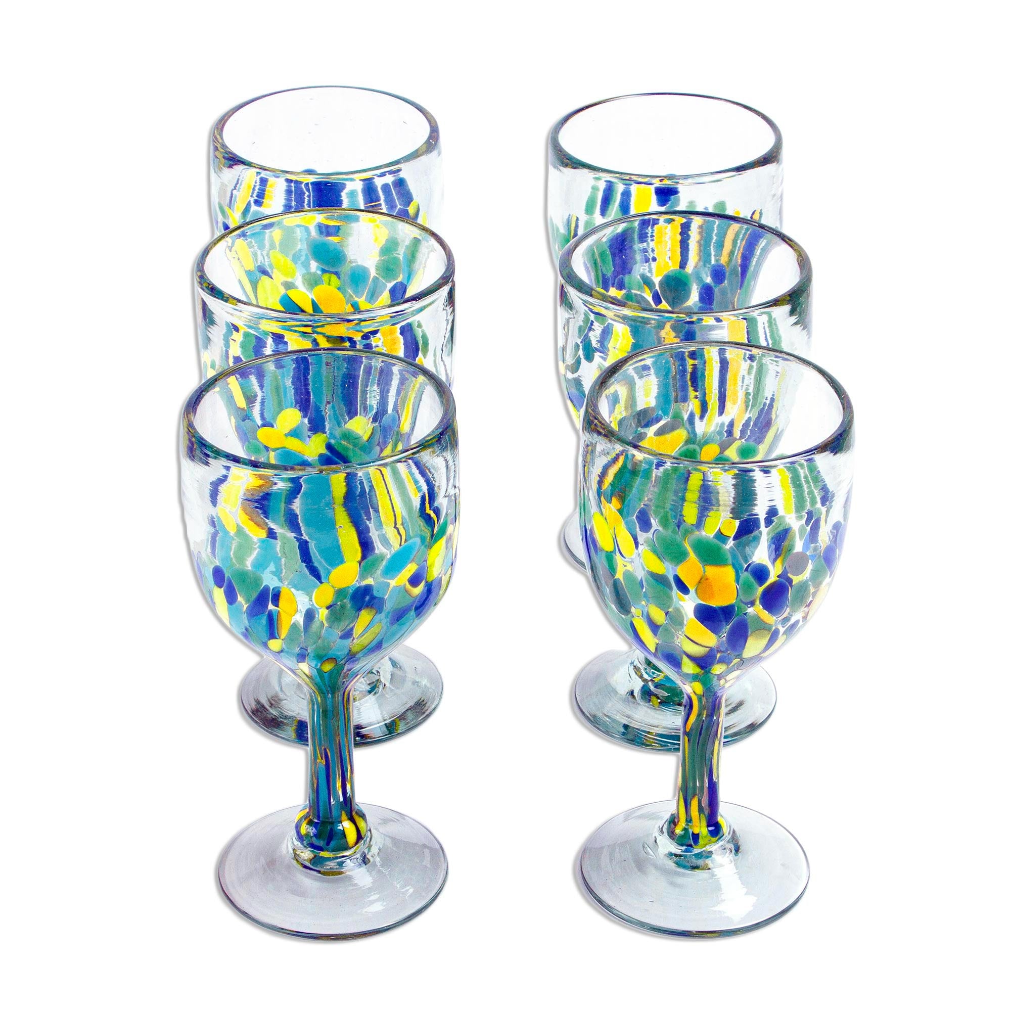 Premium Tropical Confetti Recycled Wine Glasses - Handcrafted in Mexico (Set of 6)
