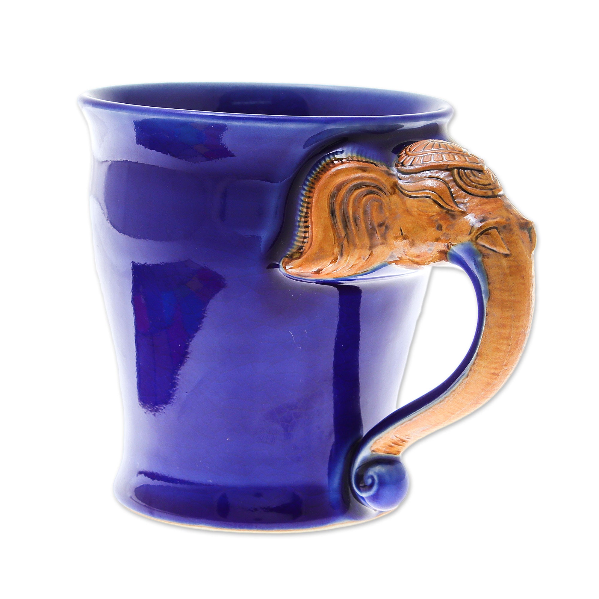 Premium Elephant Handle Ceramic Mug - Blue Celadon, Handcrafted in Thailand (10 oz)