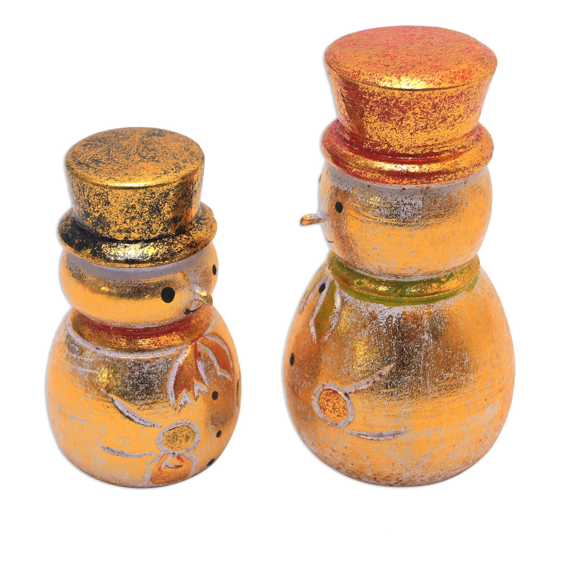 Premium Distressed Gold-Tone Wood Snowman Holiday Decor Set (Pair)