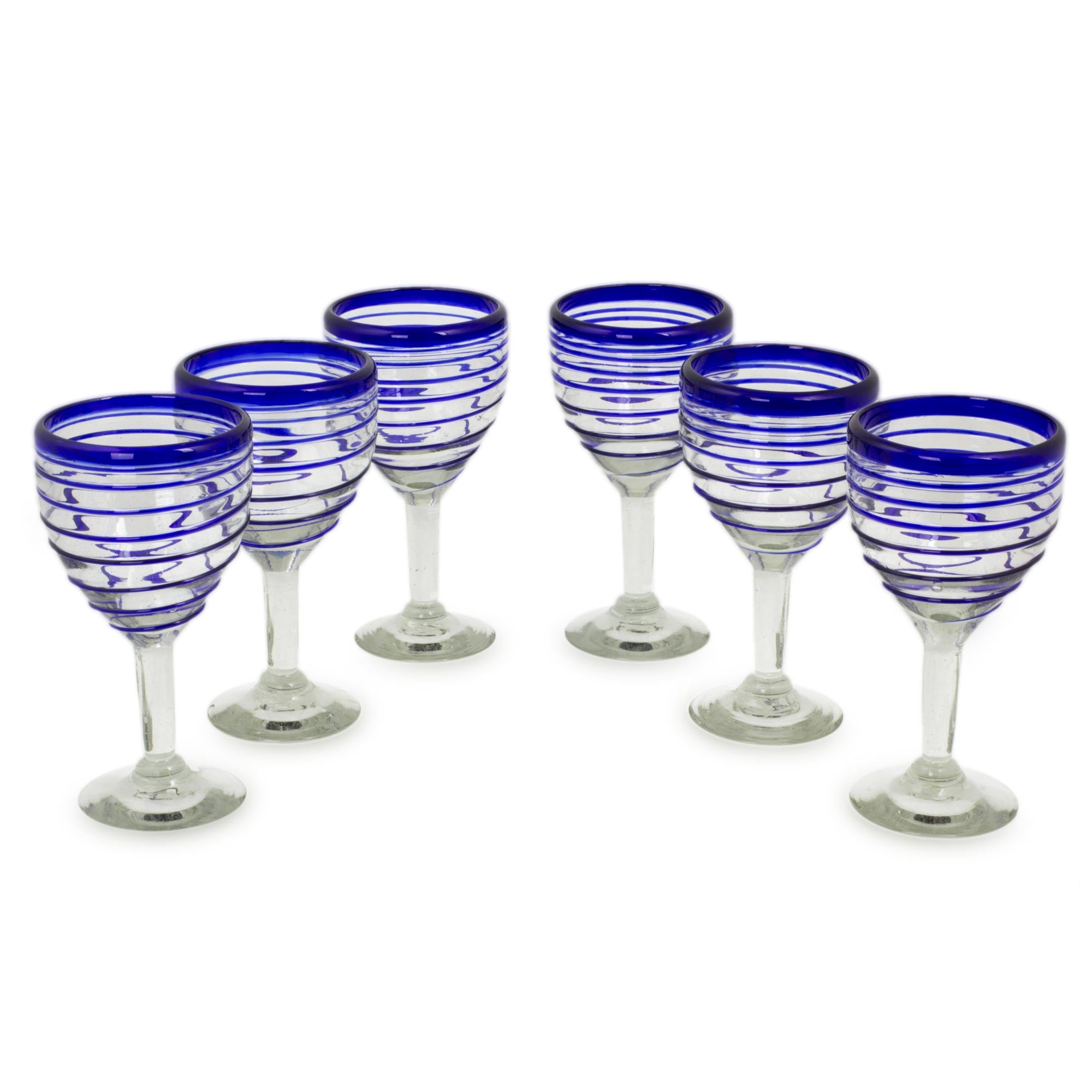 Premium Hand-Blown Cobalt Blue Spiral Wine Glasses - Set of 6