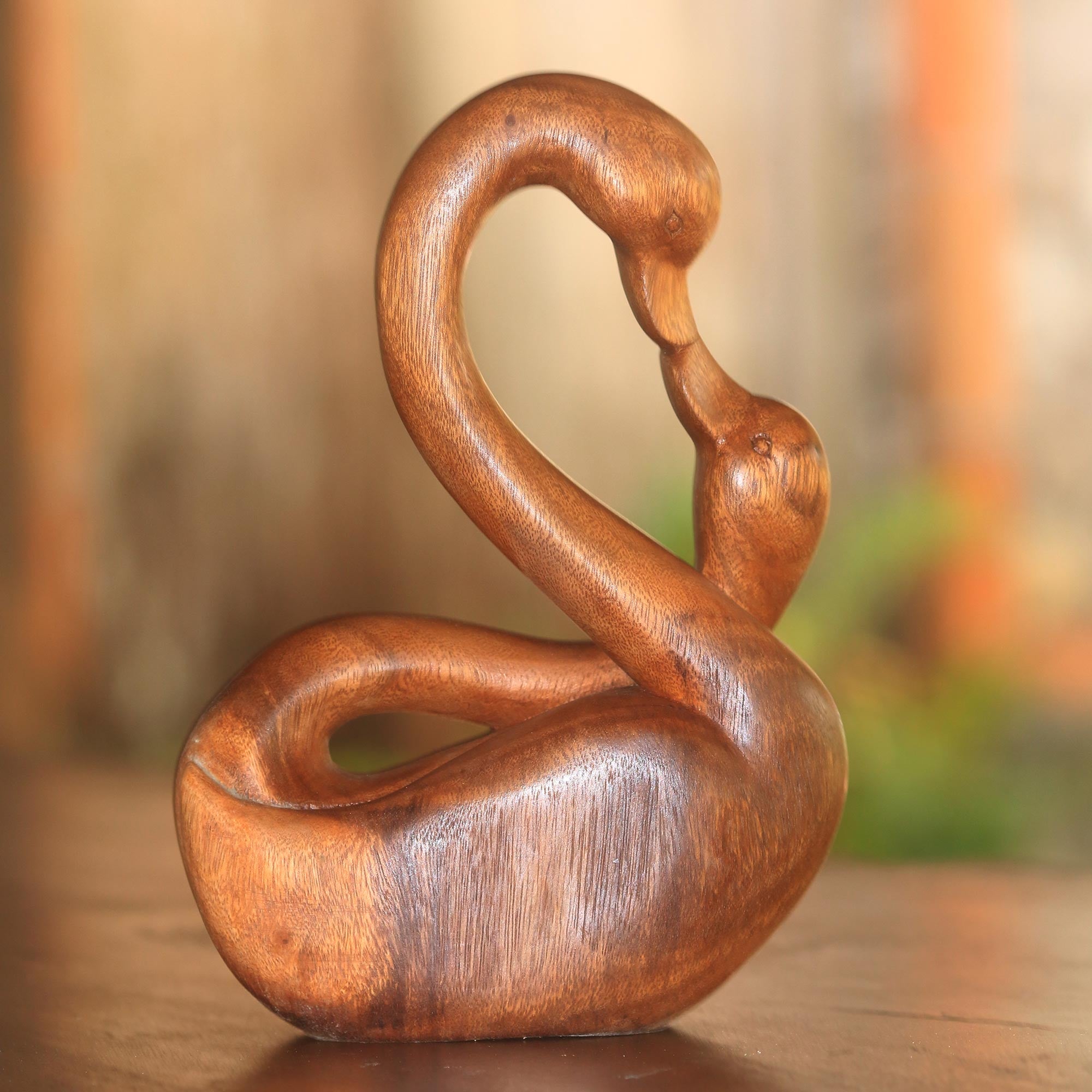 Premium Mother and Child Goose Sculpture - Hand-Carved Suar Wood Art from Bali