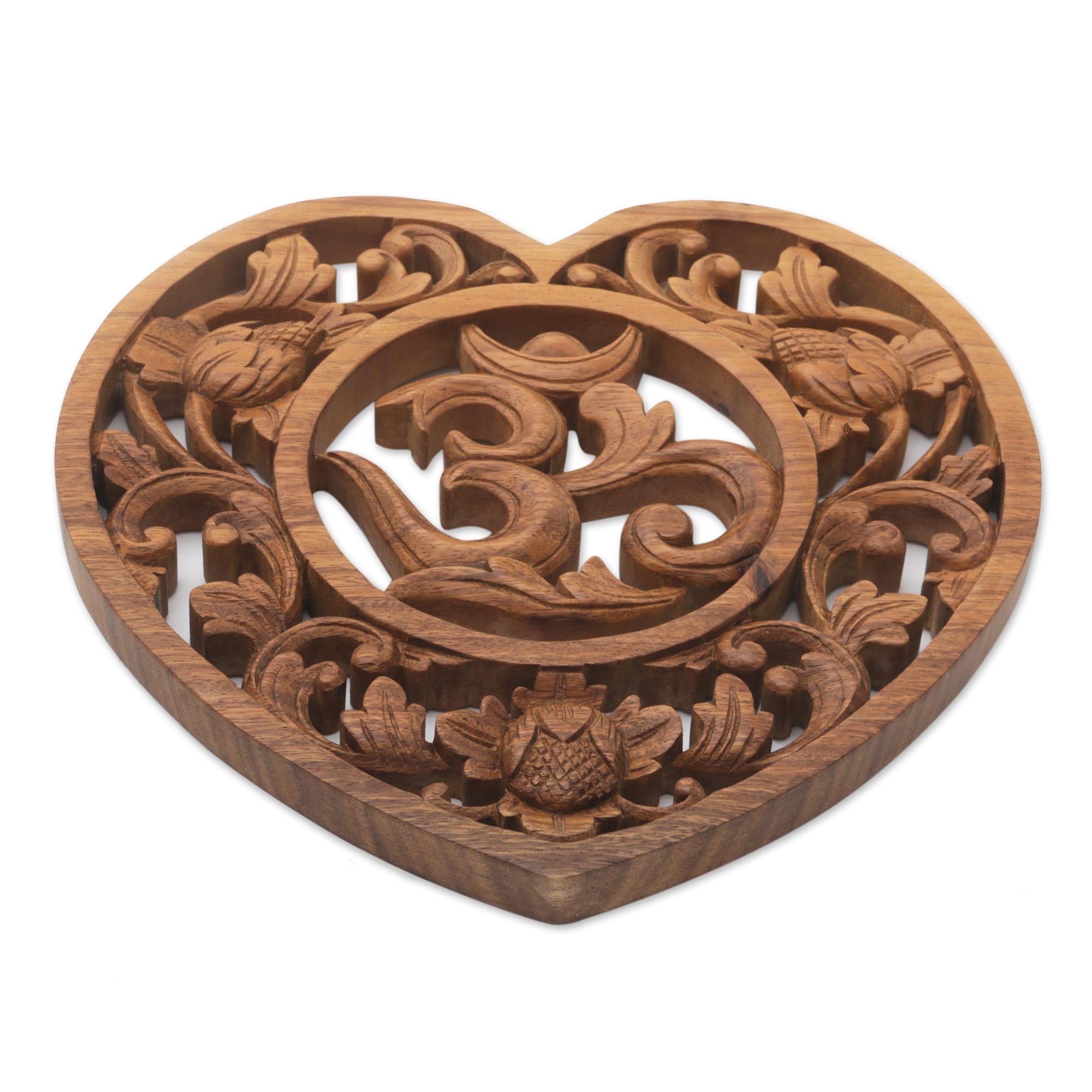 Premium Balinese Om Wood Wall Art - Hand Carved Suar Wood Panel
