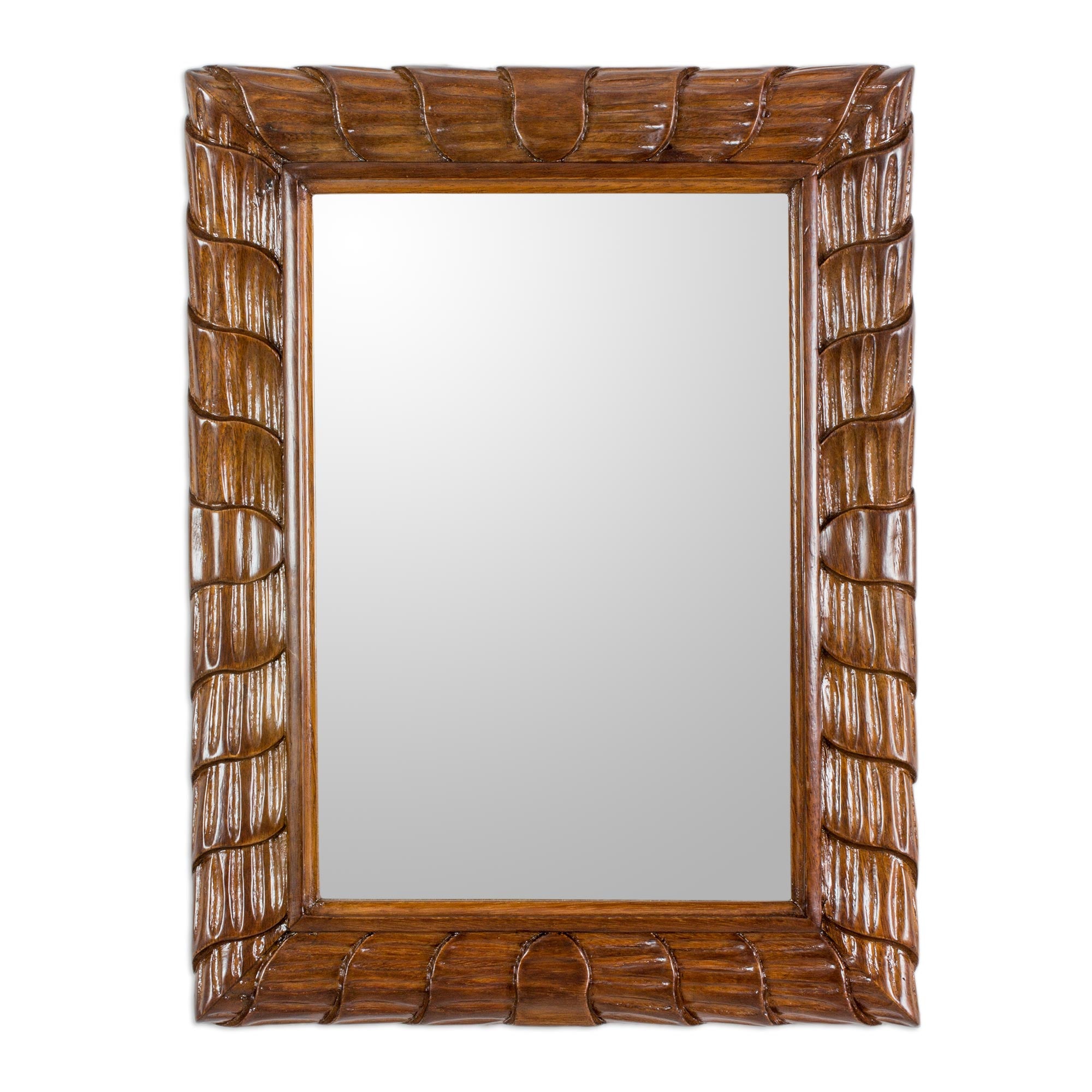 Premium Sustainable Wood Wall Mirror - Handcrafted Rolling Waves Design from Guatemala