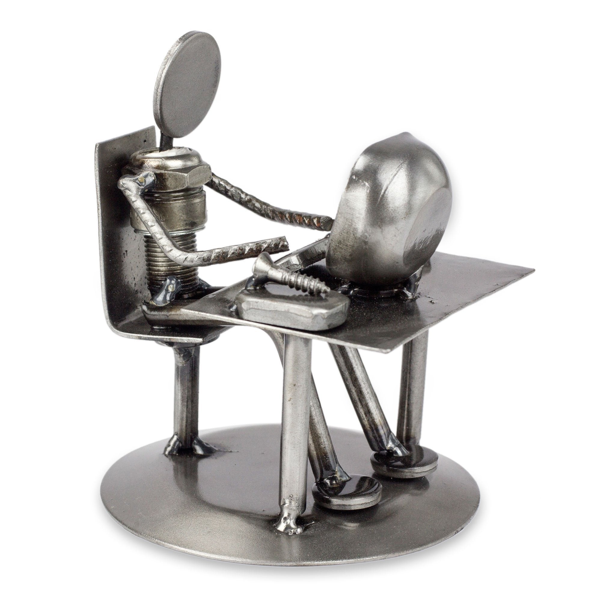 Premium Rustic Tech Art: Recycled Metal IT Specialist Sculpture