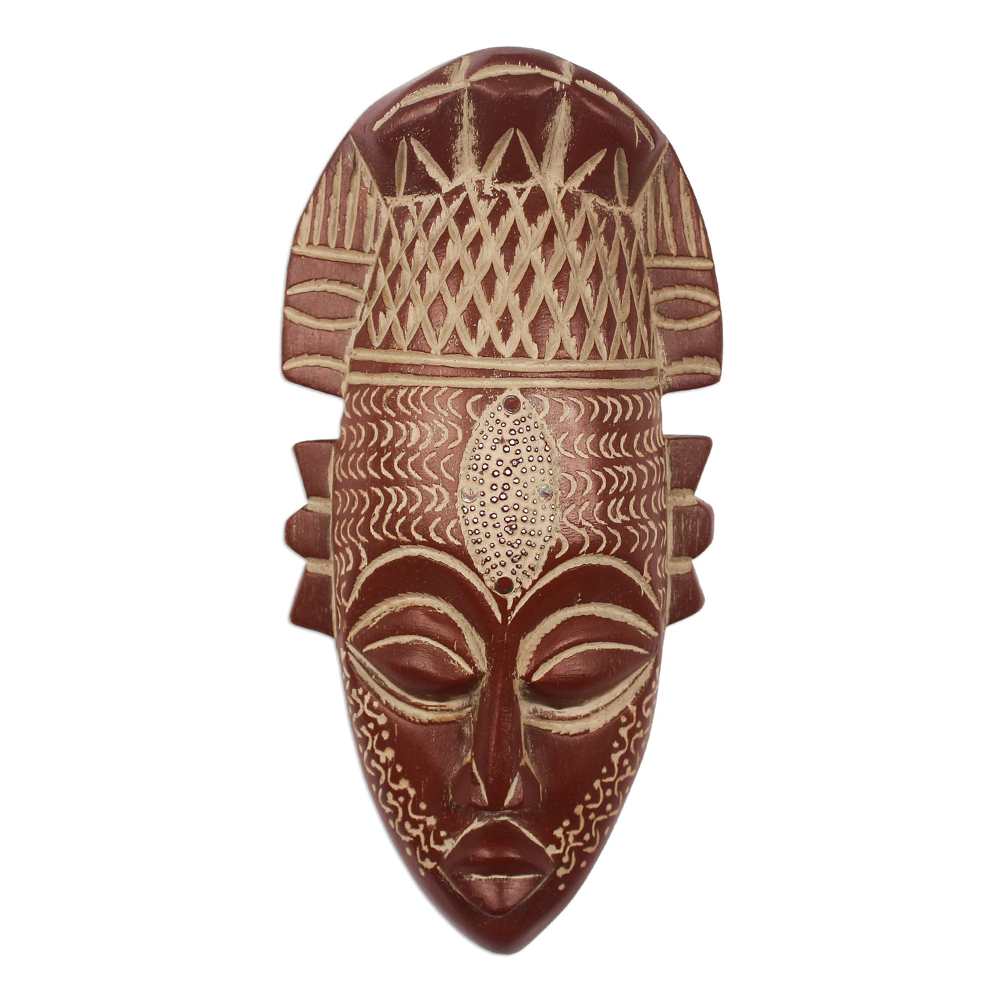 Premium Hand-Carved Ofuntum Wood Mask with Aluminum Accent – Bold Wall Art