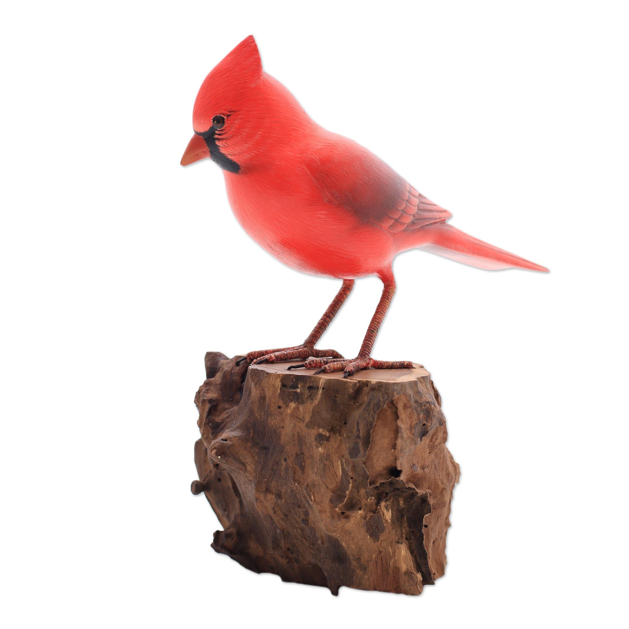 Premium Hand-Painted Virginia Cardinal Wood Sculpture – Authentic Bali Art