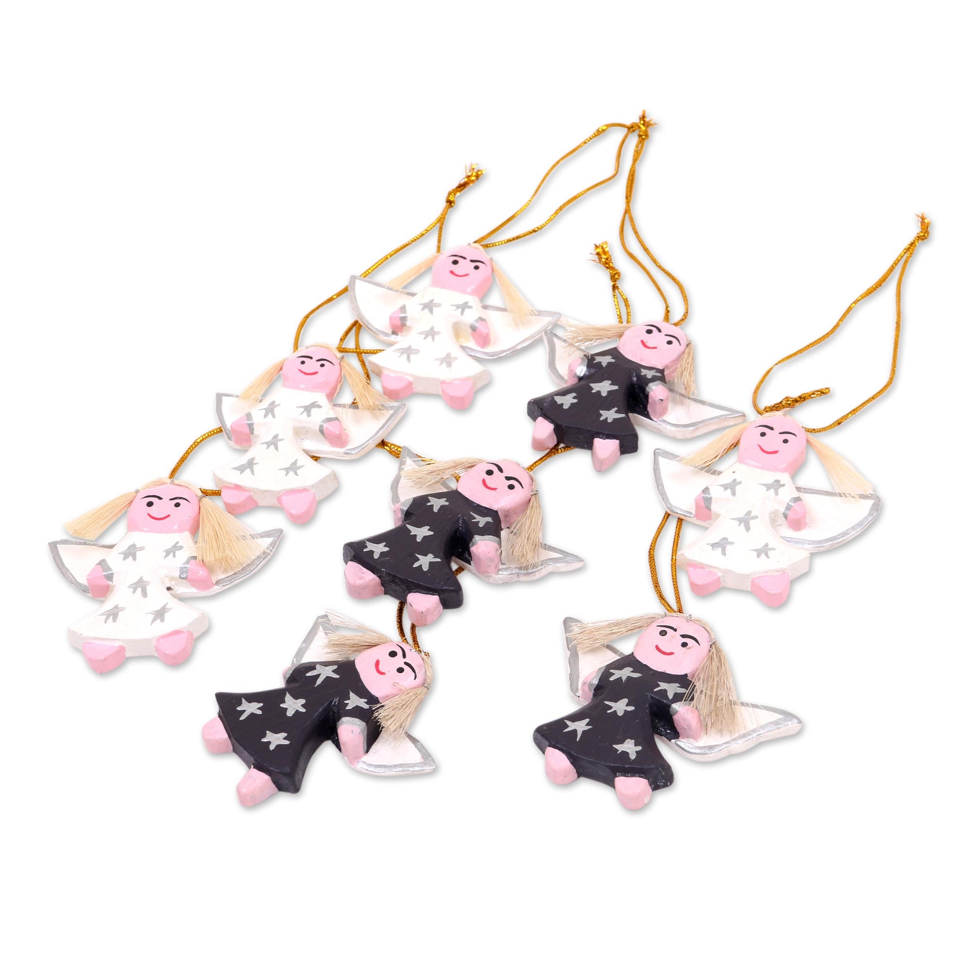 Premium Angelic Squad: Handcrafted Black & White Angel Wood Ornaments