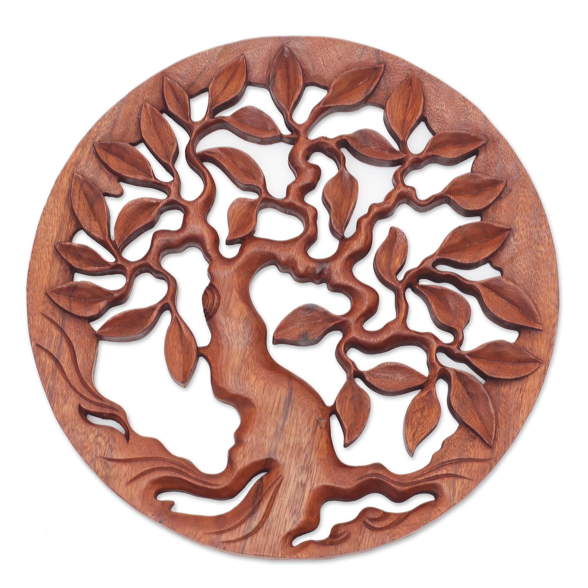 Premium Hand-Carved Balinese Tree of Life Wall Art - Suar Wood Relief Panel