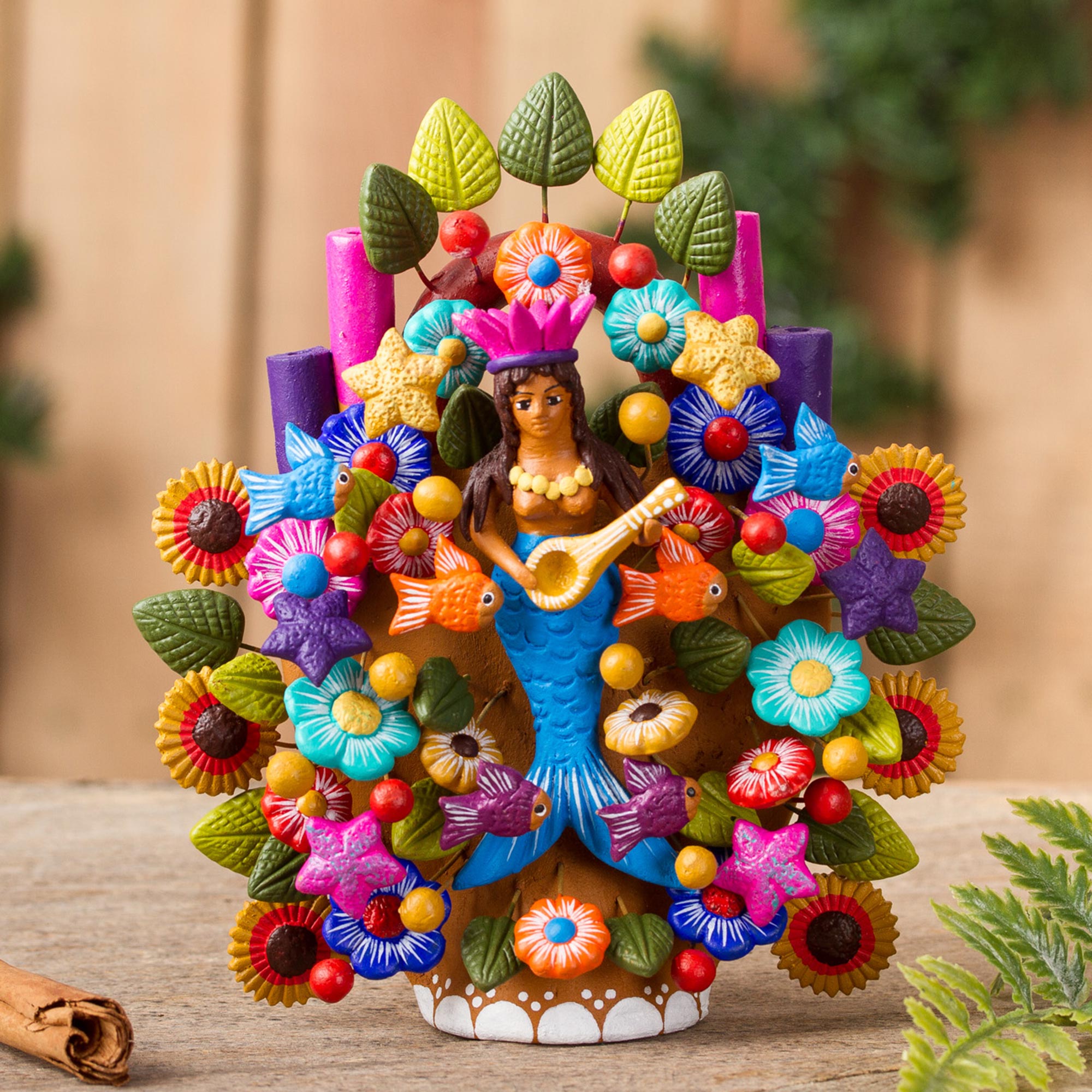 Premium Hand-Painted Mermaid Ceramic Sculpture – Mexican Artisan Crafted