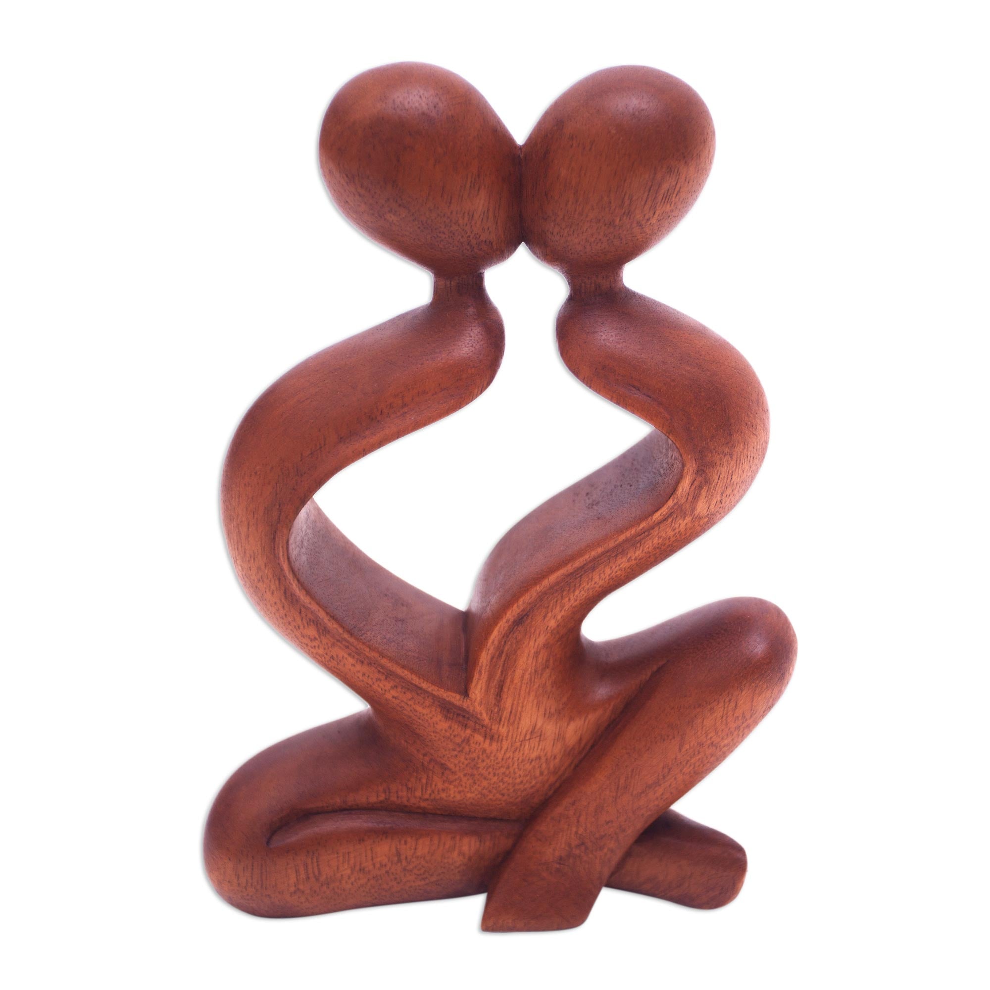 Premium Heartfelt Kiss Romantic Suar Wood Sculpture - Handcrafted Art Piece