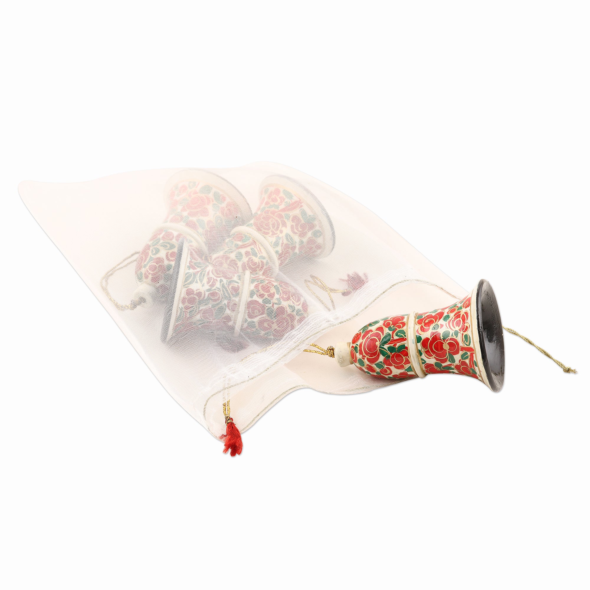 Premium Handmade Kashmir Bells - Set of 4 Unique Papier Mache Ornaments from India