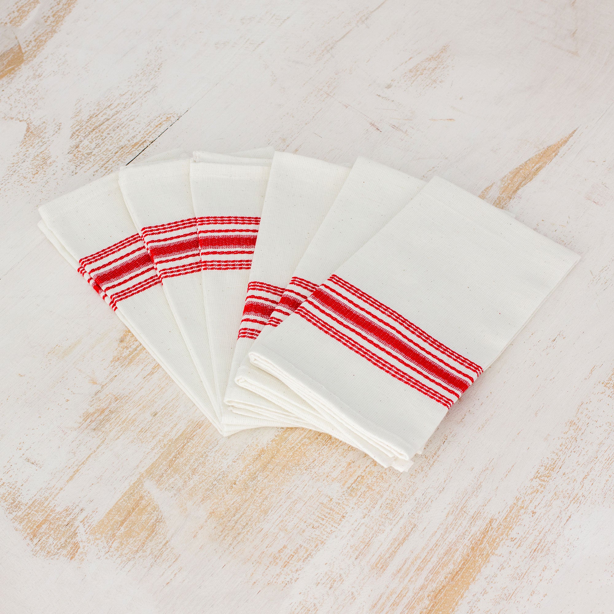 Premium Peaceful Lines Red & White Striped Cotton Napkins - Set of 6