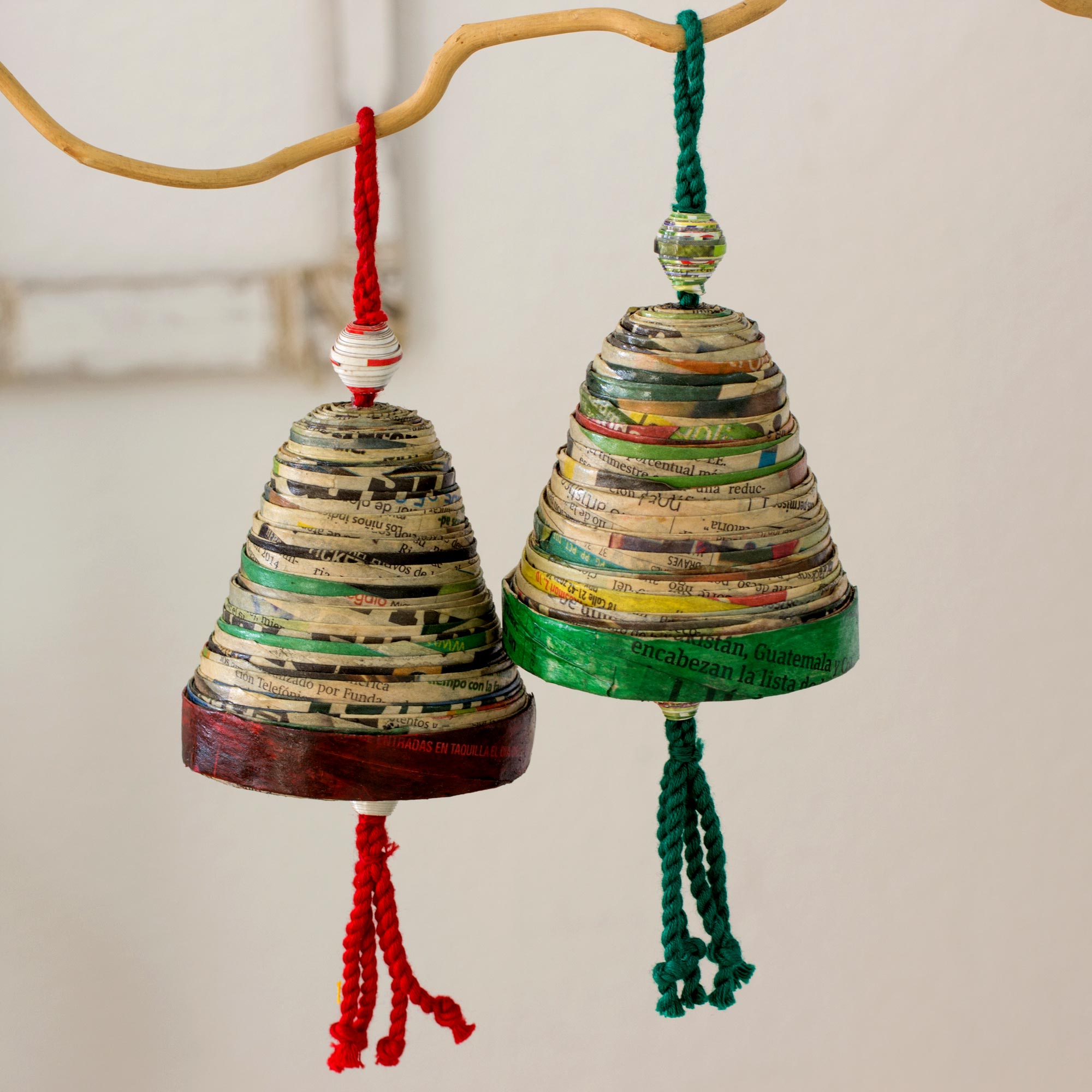 Premium Recycled Paper Christmas Ornaments - Bells of Hope and Joy (Set of 4)