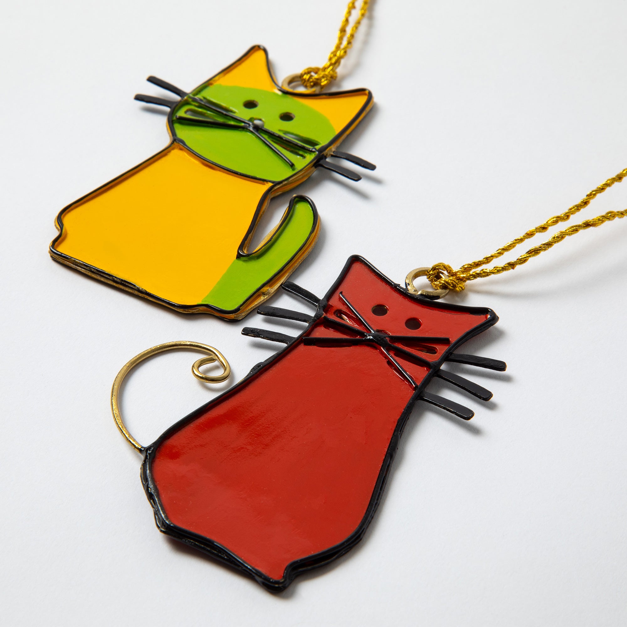 Premium Handmade Glass Cat Ornaments - Set of 2 | Unique Holiday Decor