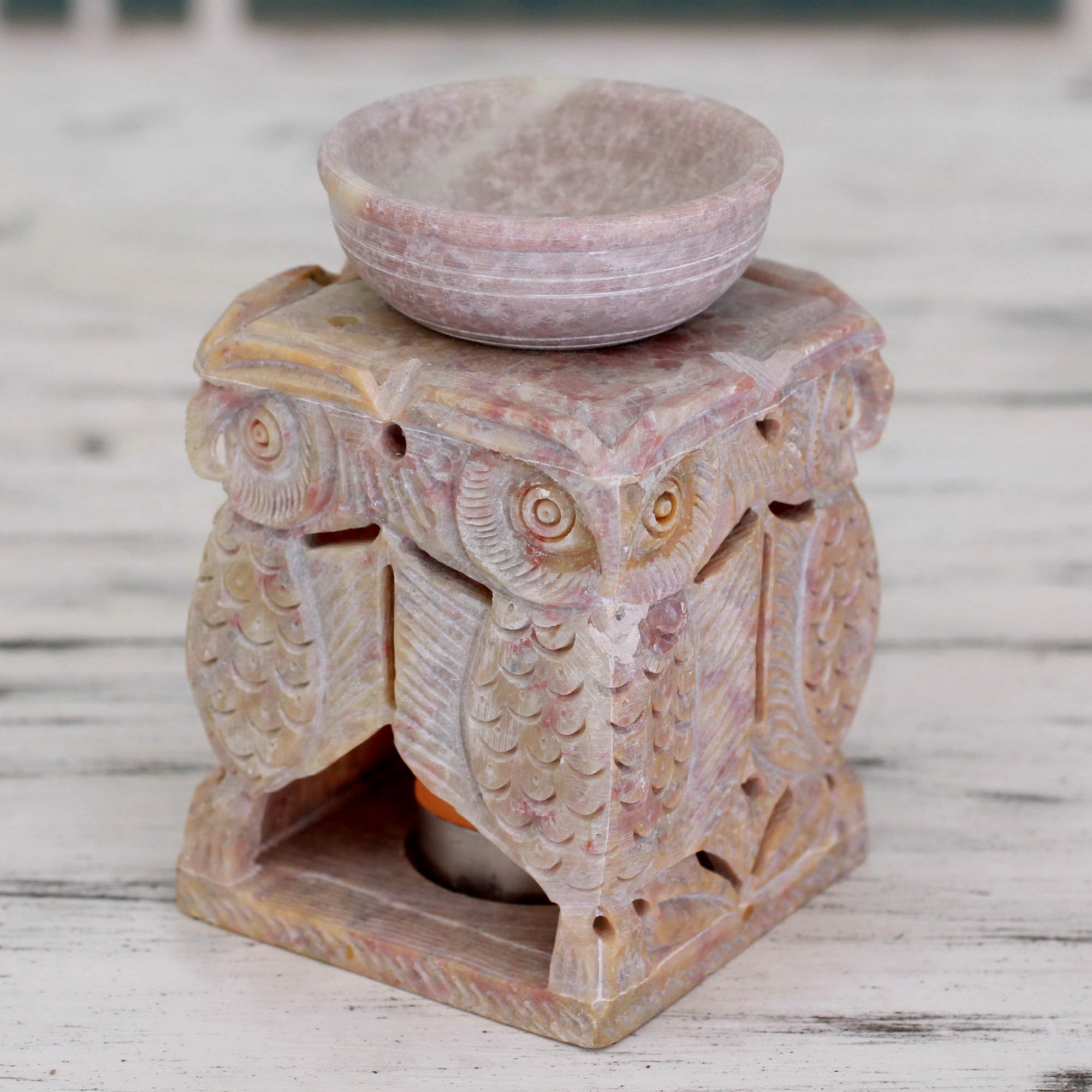 Premium Agra Owls Soapstone Oil Warmer - Handcrafted Elegance
