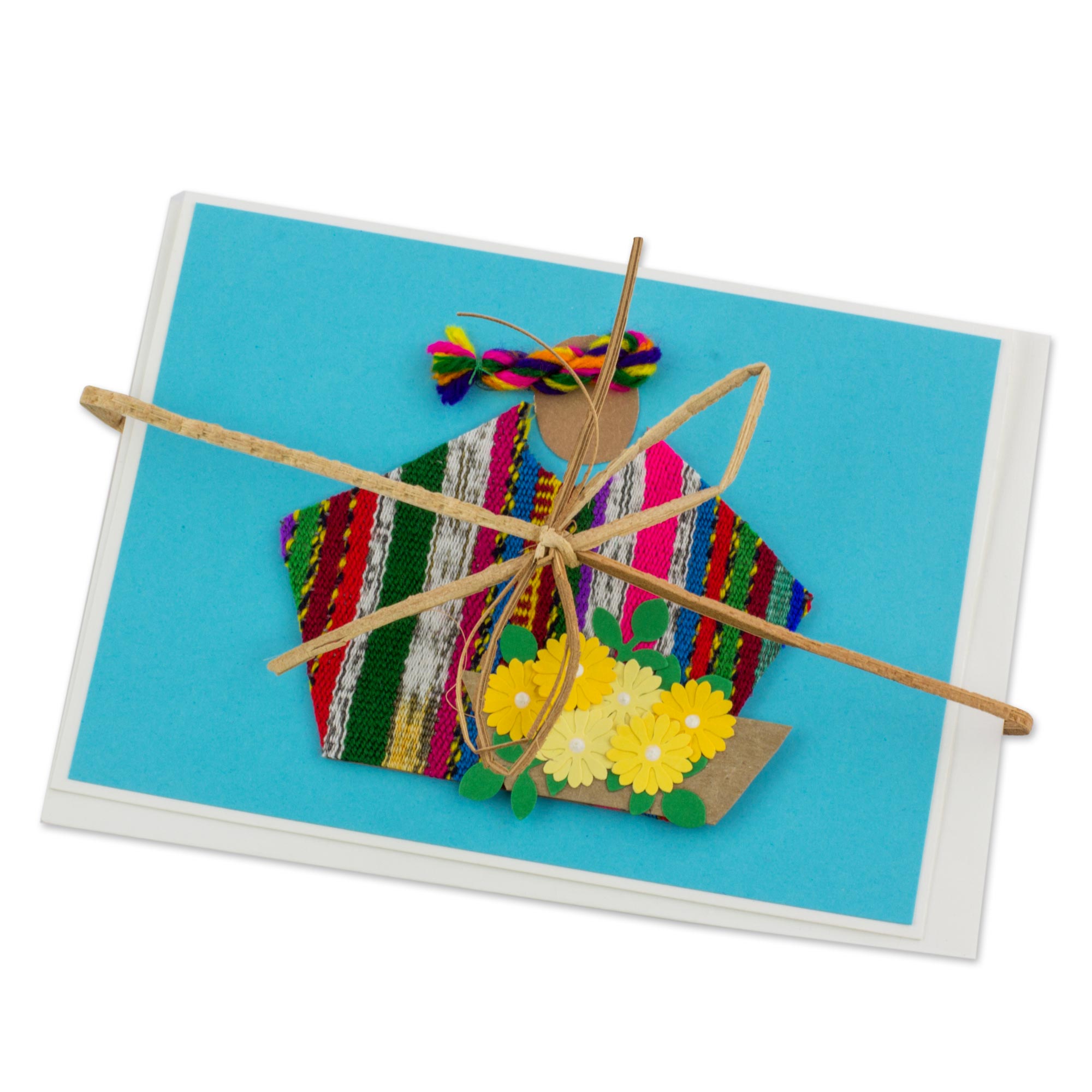 Premium Maya Weaving Greeting Cards - Set of 4 Handcrafted Blue Floral Designs