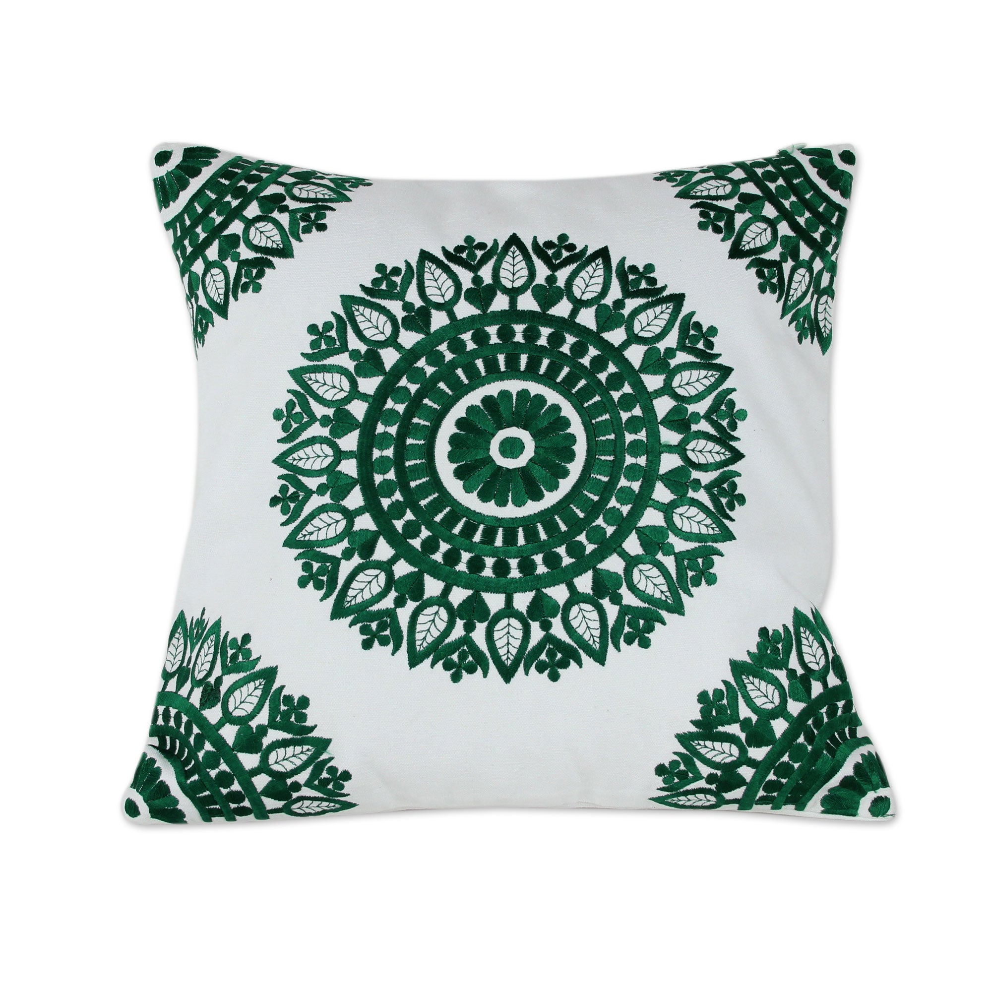 Premium Emerald Bliss Embroidered Cotton Cushion Covers (Pair)