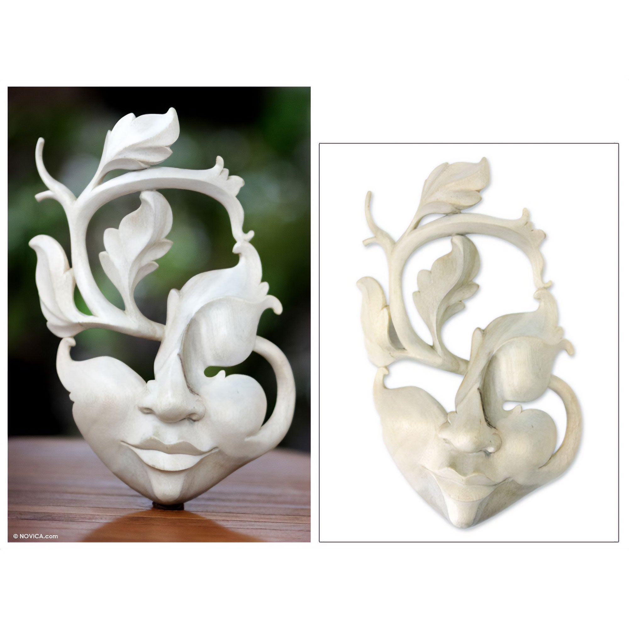 Premium Blossoming Smile Wall Mask - Handcrafted Hibiscus Wood Art
