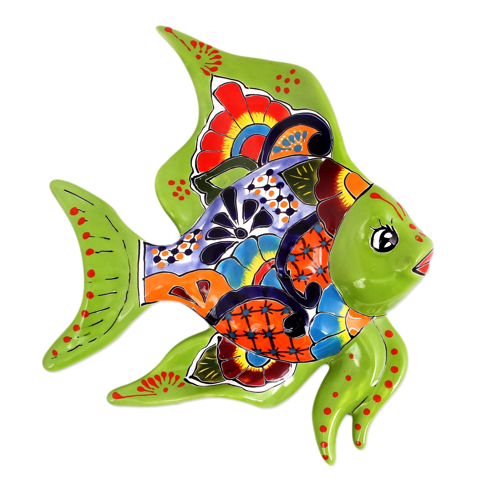 Premium Green Angelfish Hand-Painted Ceramic Wall Art – Authentic Mexican Craftsmanship