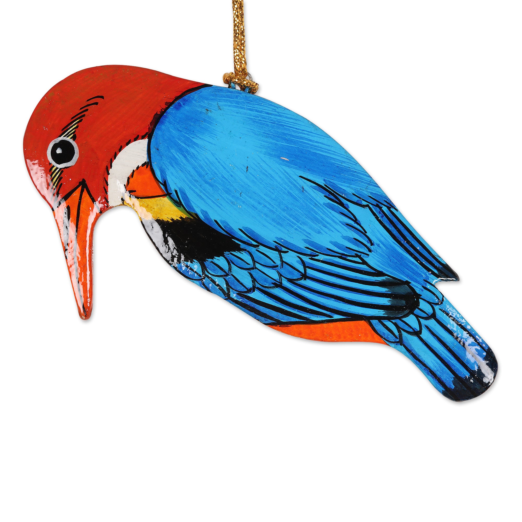 Premium Hand-Painted Festive Bird Ornaments - Set of 6, Golden Cords & Red Tassels