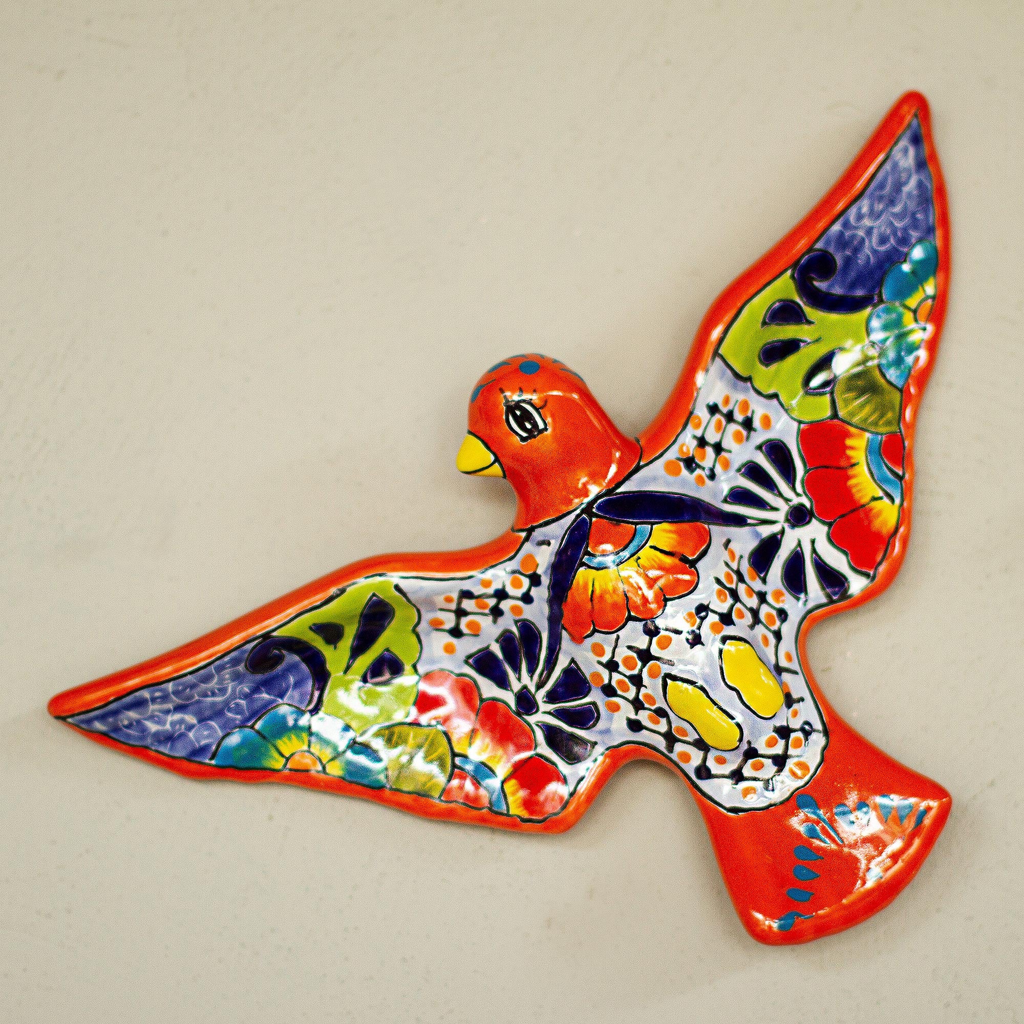Premium Hand-Painted Ceramic Dove Wall Sculpture - Vibrant Talavera Art from Mexico