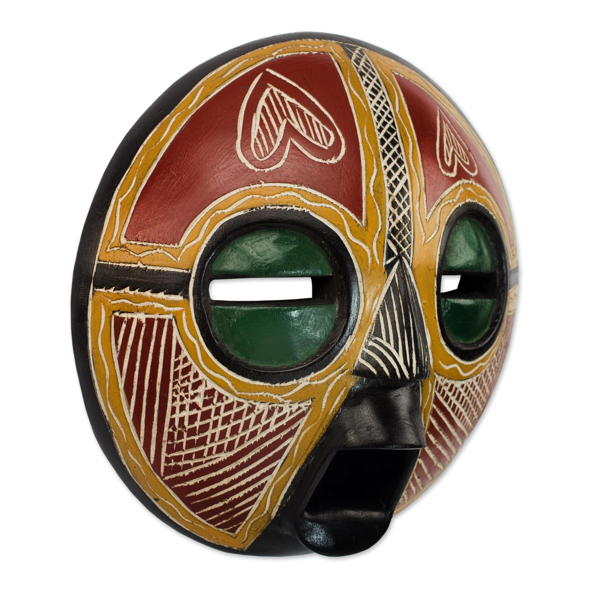 Premium Handcrafted African Sese Wood Wall Mask - Heart of Africa by Ghanaian Artisan