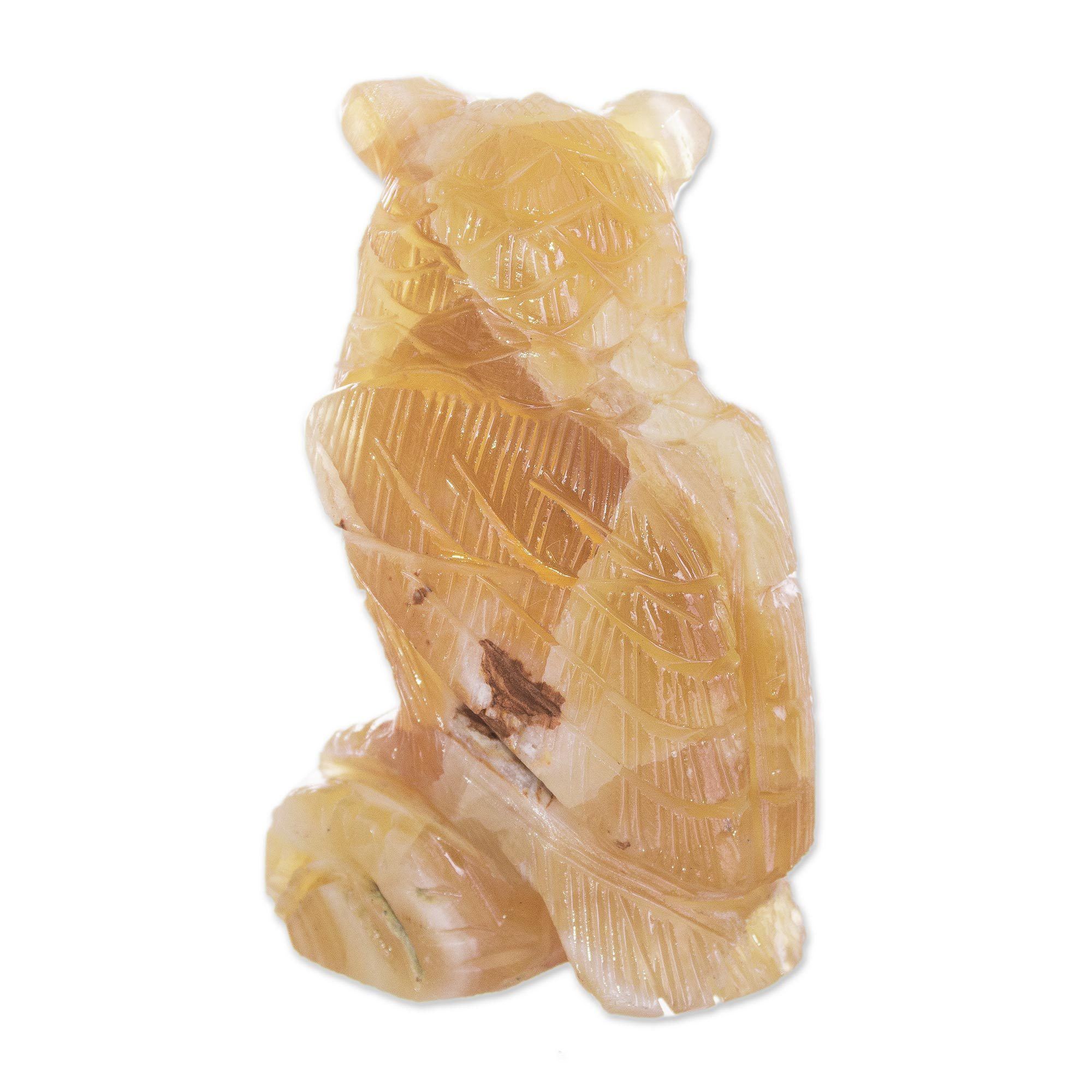 Premium Handcrafted Calcite & Rose Quartz Owl Sculpture