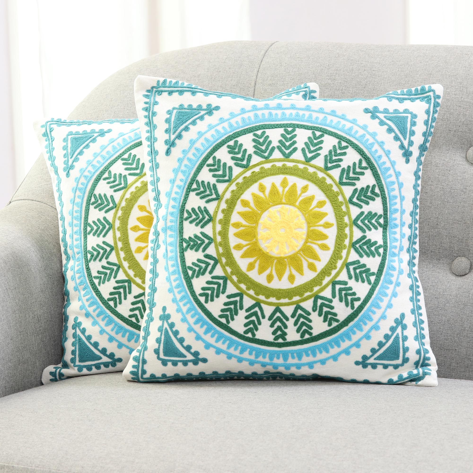 Premium Mandala Glory Embroidered Cotton Cushion Covers (Set of 2)
