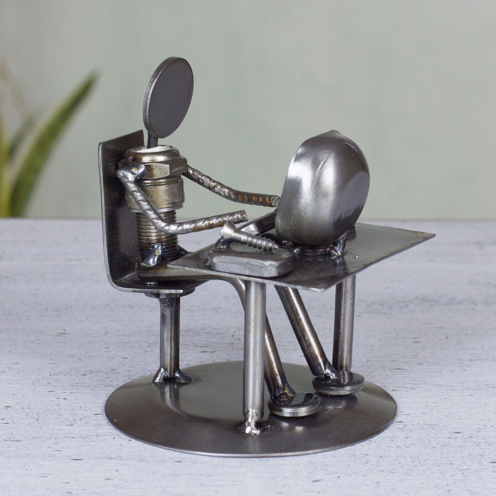 Premium Rustic Tech Art: Recycled Metal IT Specialist Sculpture