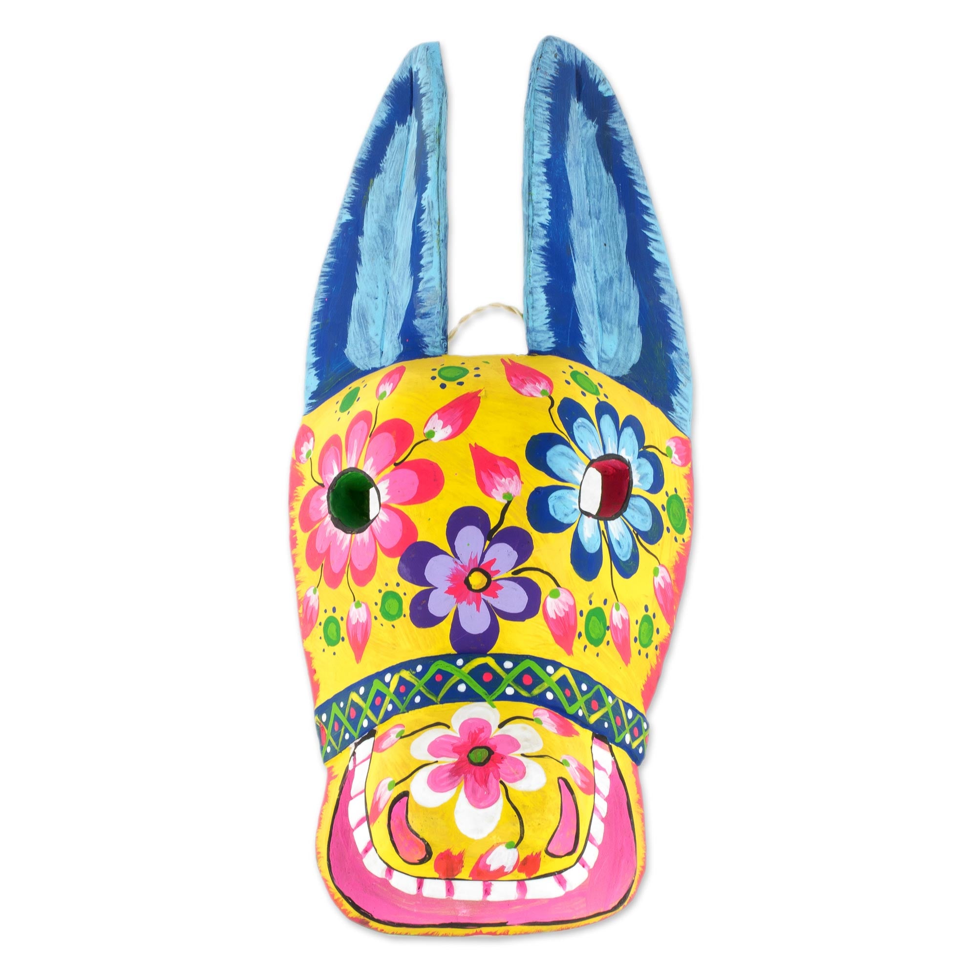 Premium Handcrafted Floral Horse Wall Mask - Vibrant Yellow & Multi-Color Design