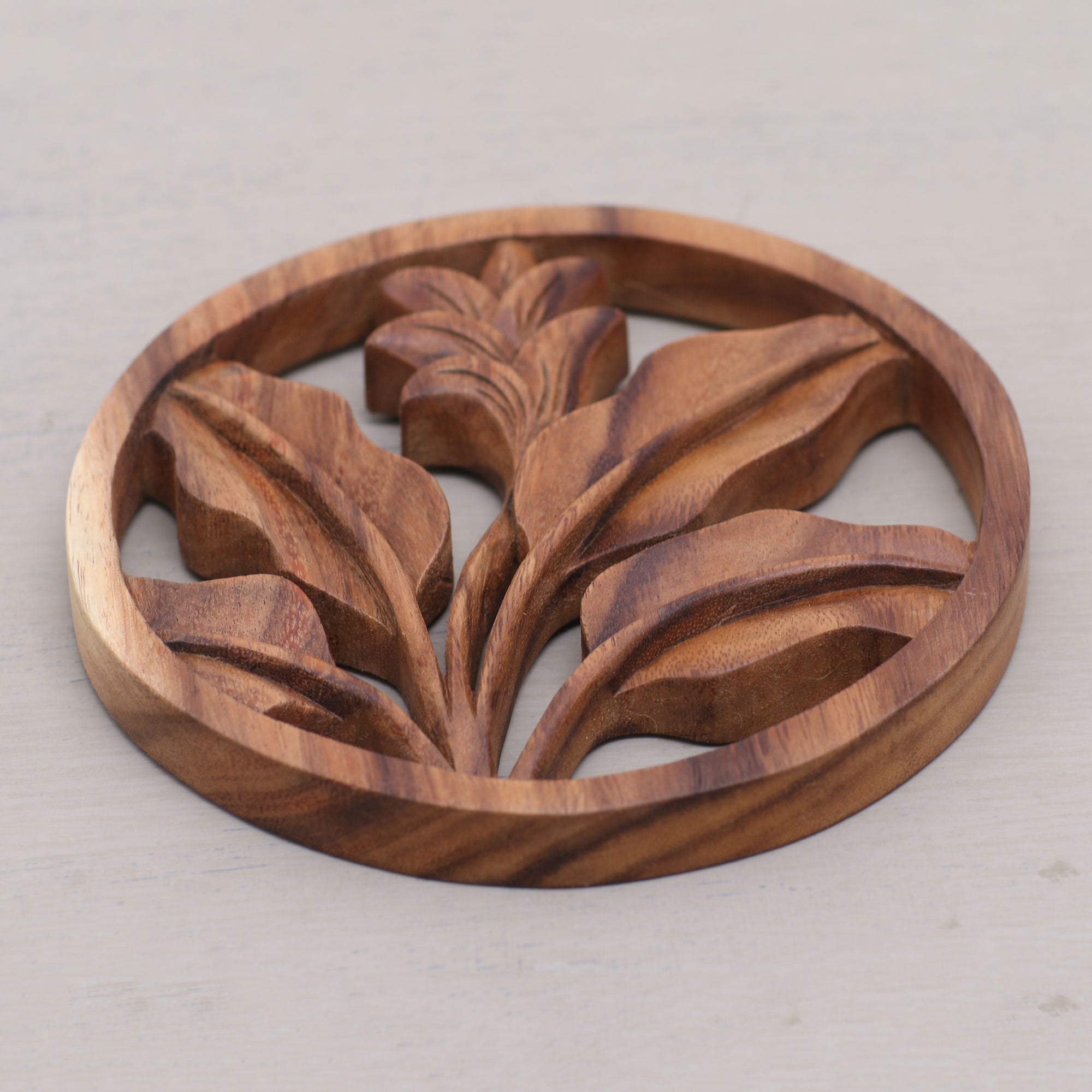 Premium Balinese Handcrafted Suar Wood Floral Wall Art