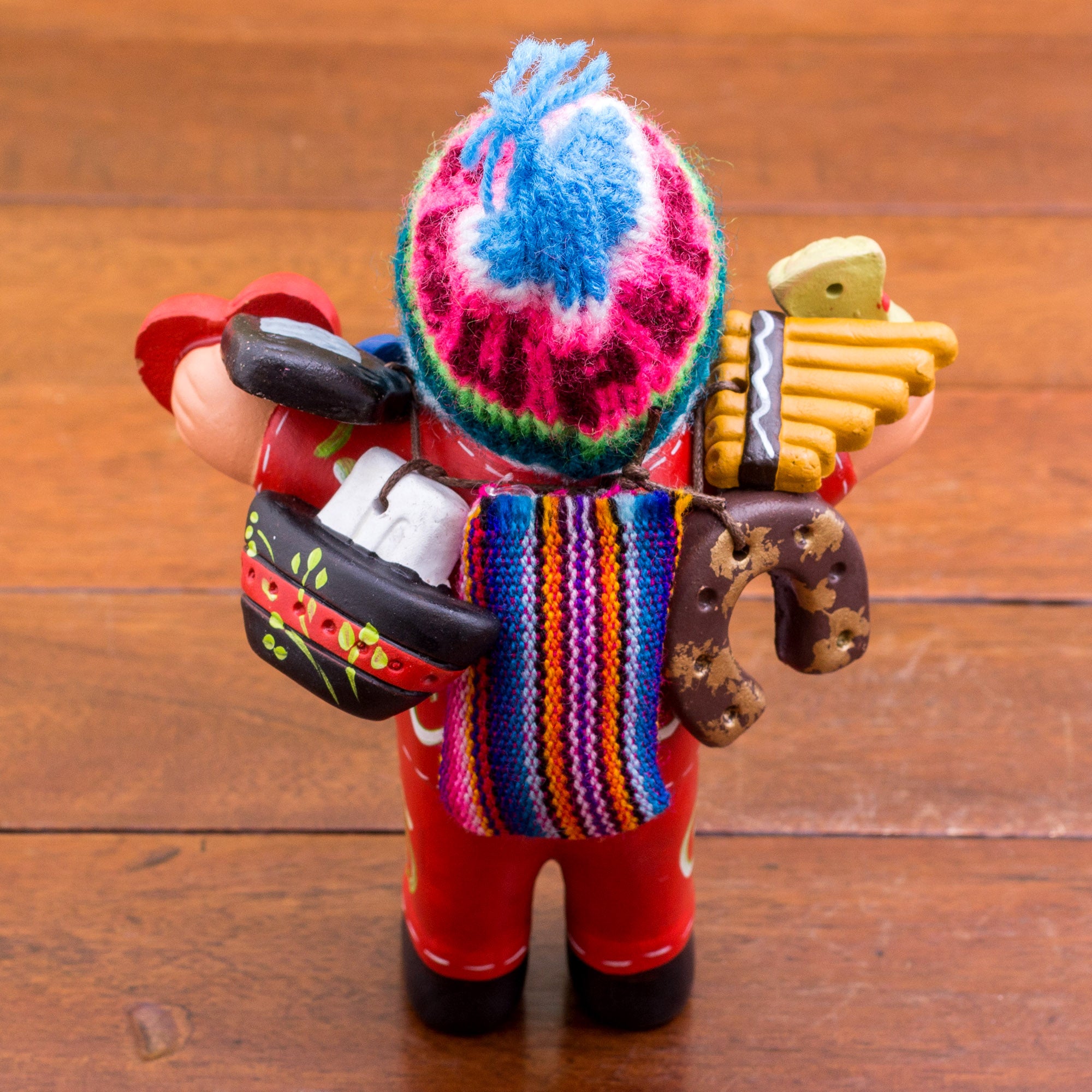 Premium Ekeko of Abundance Sculpture – Handcrafted Red Ceramic with Wool Cap from Peru