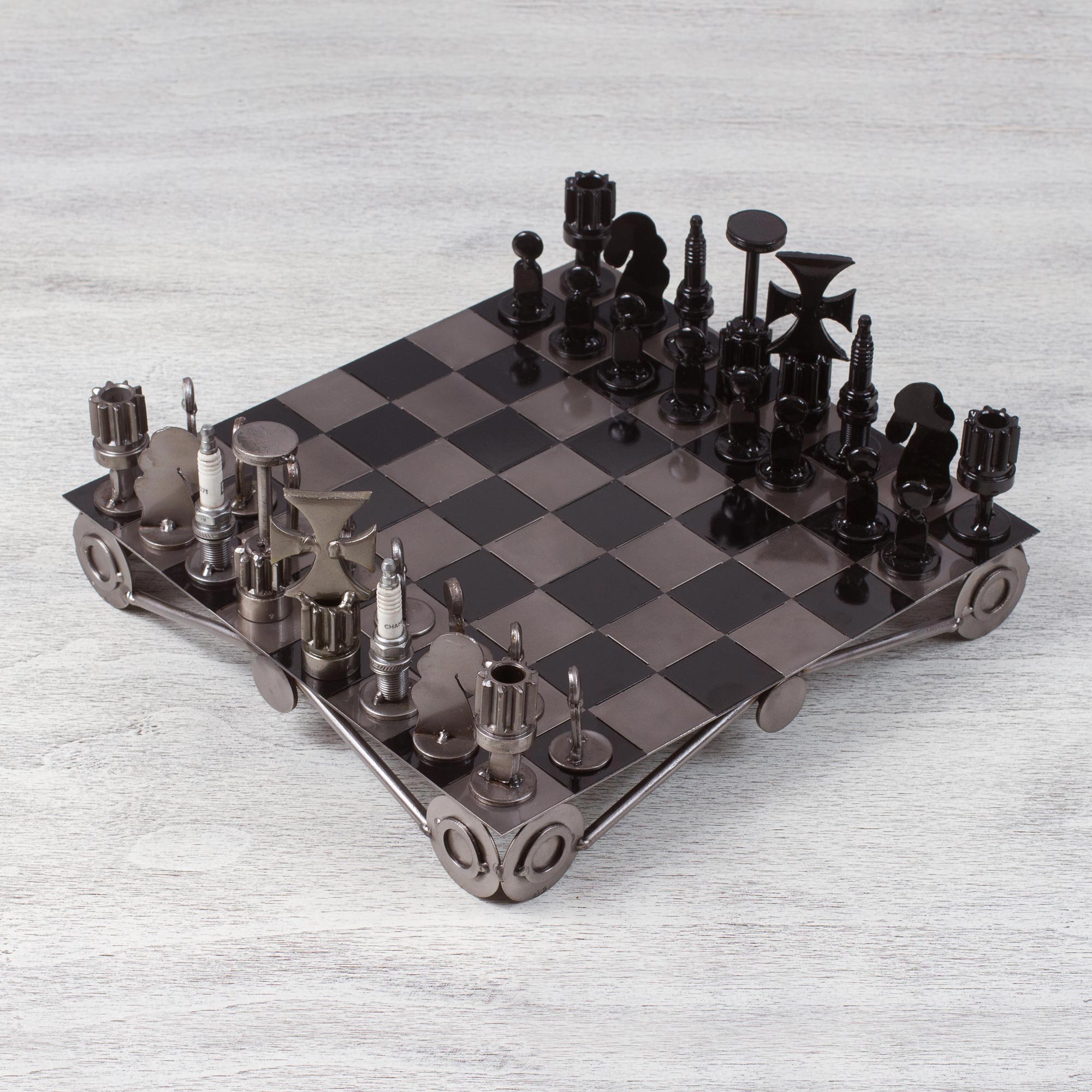 Premium Recycled Metal Chess Set - Handcrafted Artisan Design