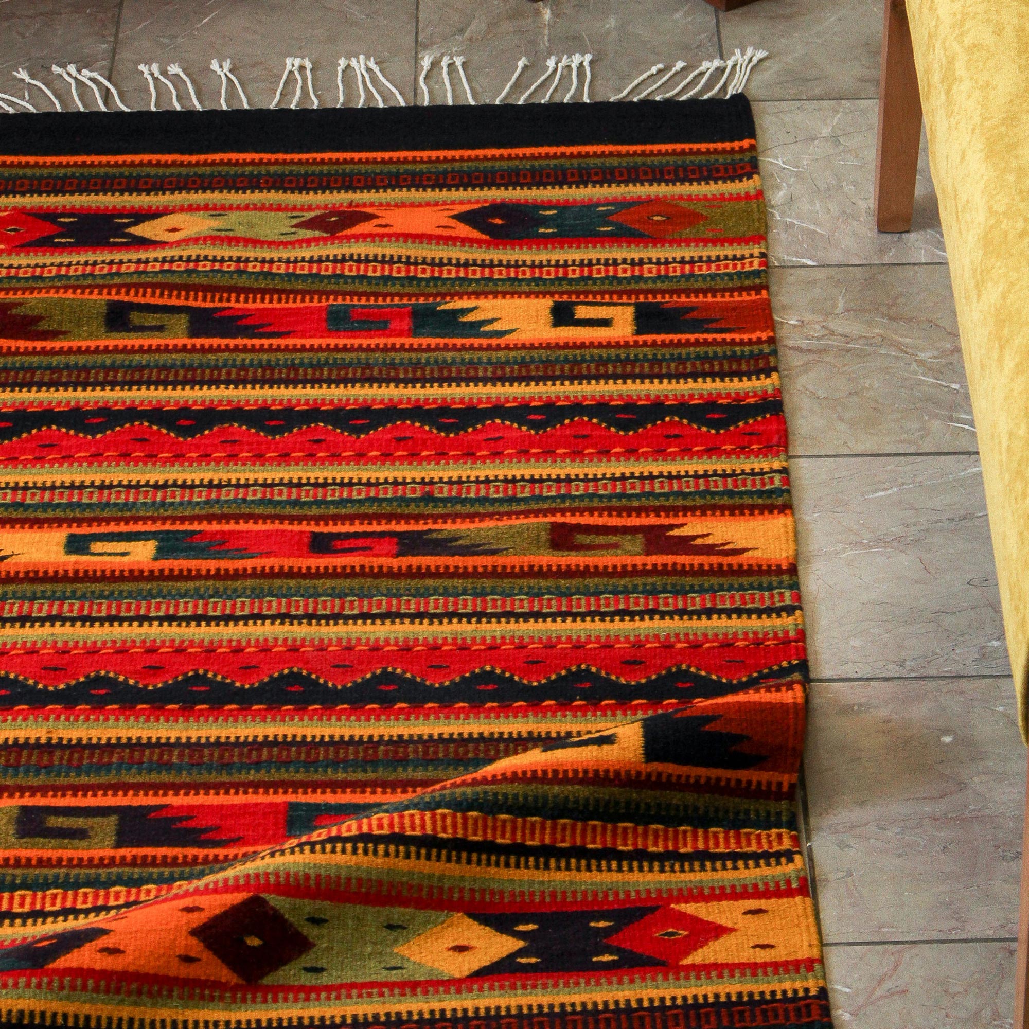 Premium Handmade Zapotec Wool Rug - Fiesta de Colores (2.5x5 ft)