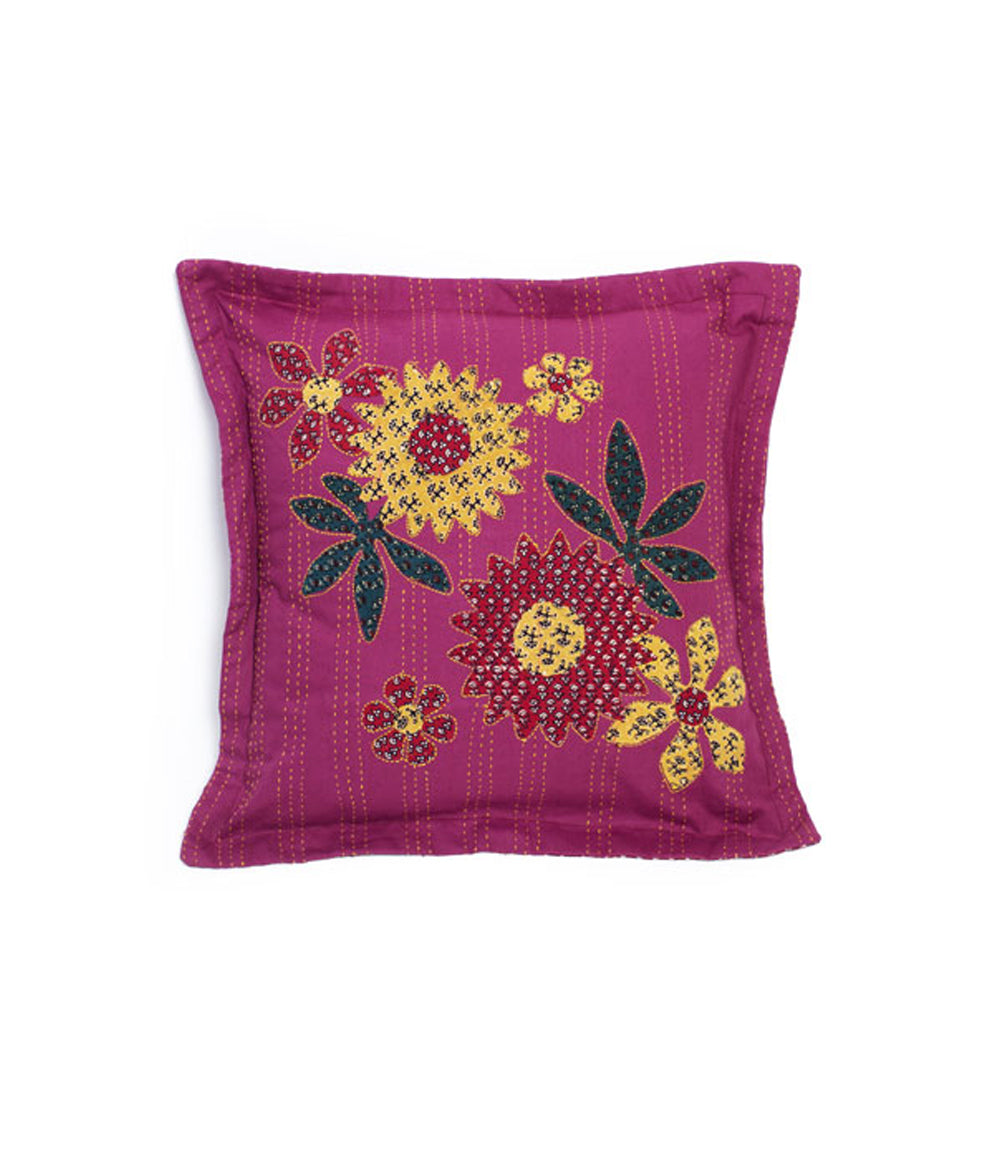 Premium Handmade Kantha Pillow with Ruffled Back