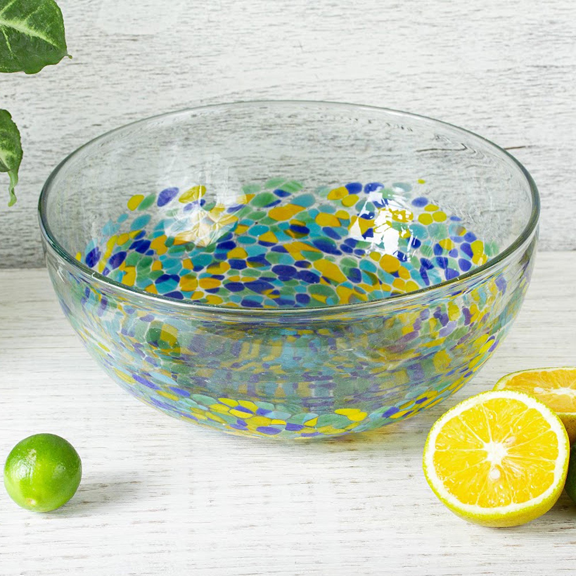 Premium Tropical Confetti Recycled Glass Serving Bowl - Handcrafted in Mexico