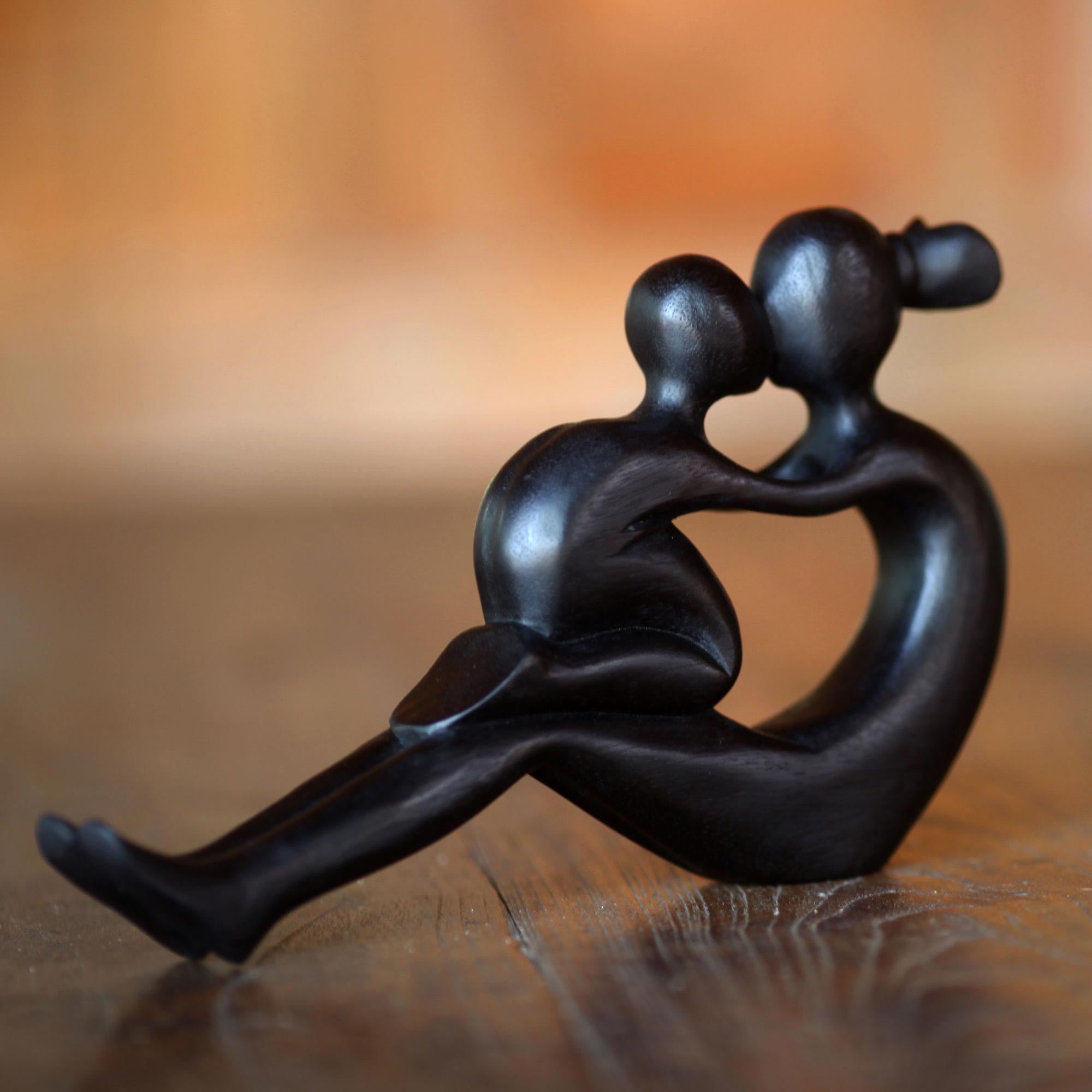 Premium Handcrafted Mother and Child Wood Sculpture - 'Her Love Will Never End'