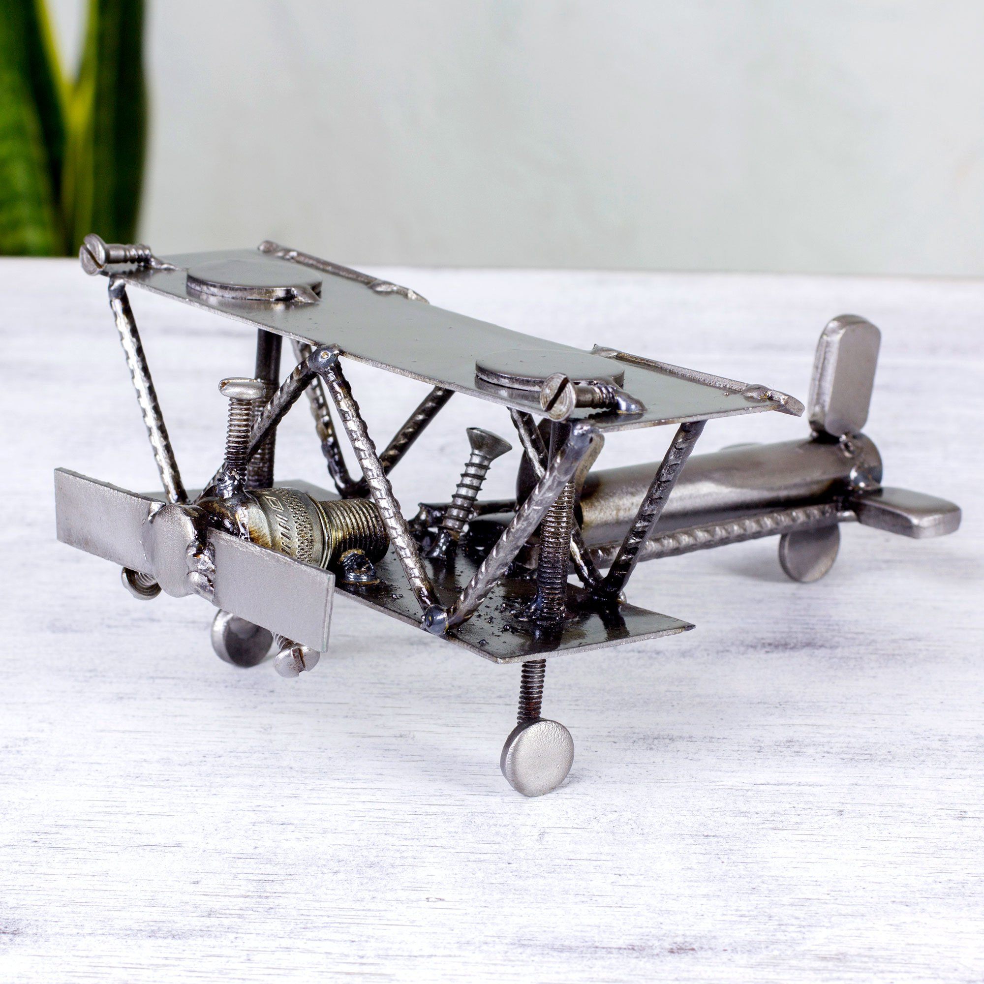 Premium Rustic Recycled Metal Plane Sculpture - Handmade Artisan Craft