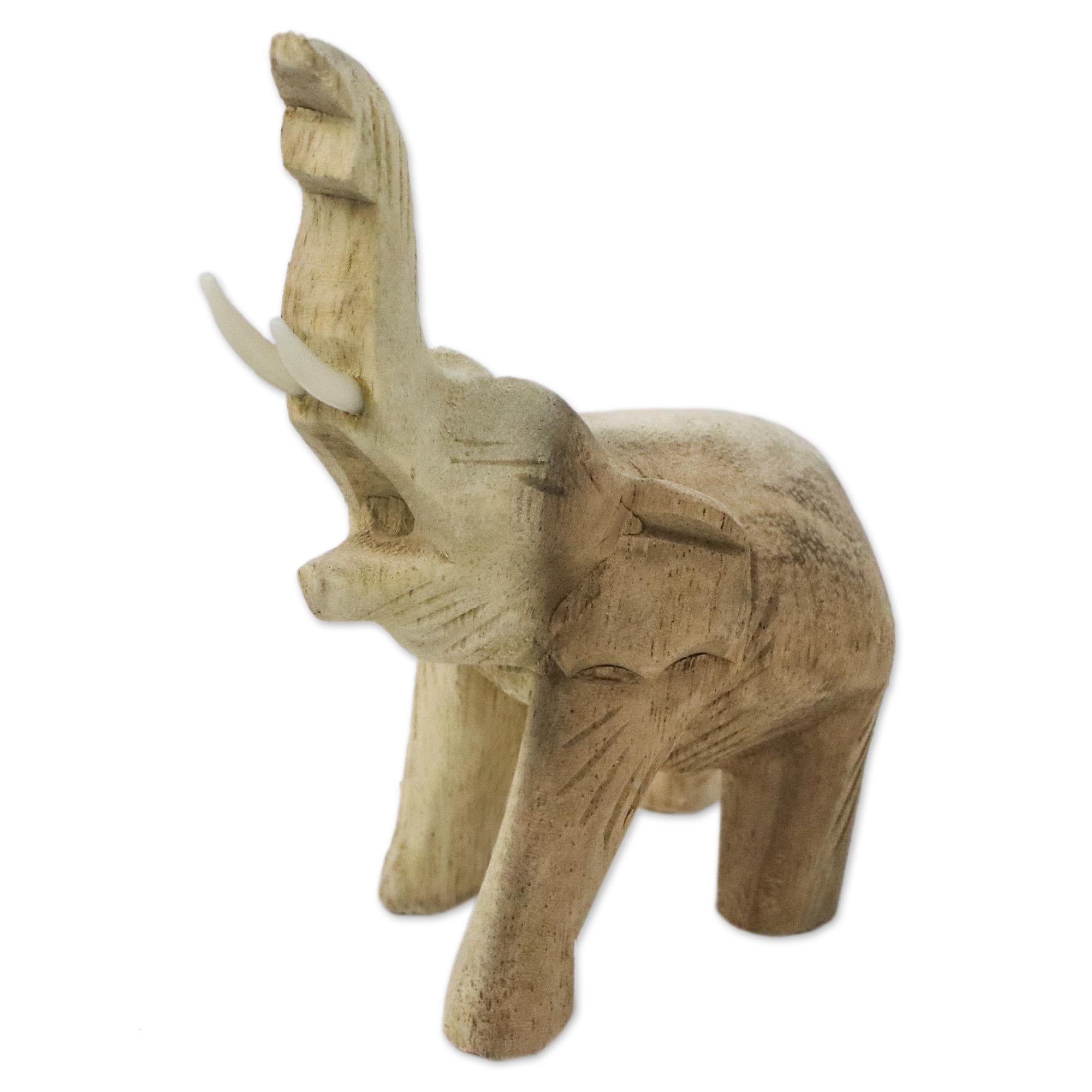 Premium Handcrafted Brown Wood Elephant Sculpture - Symbol of Strength