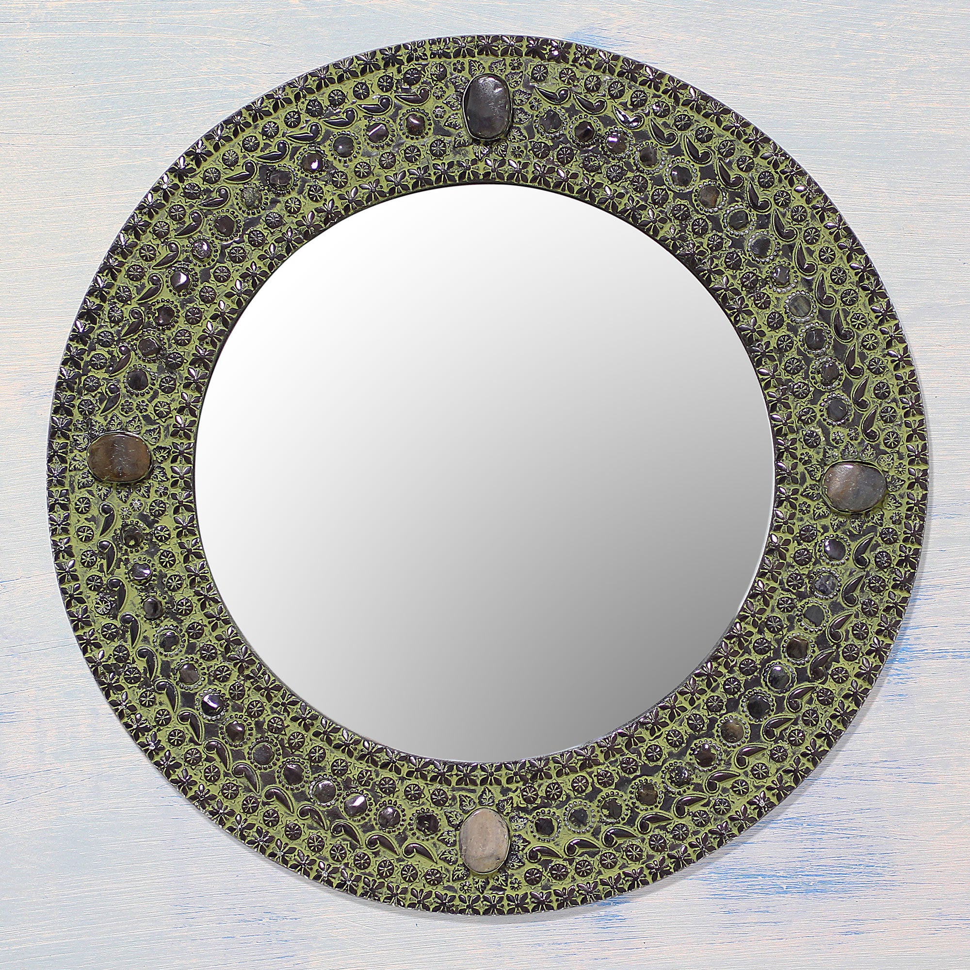 Premium Handcrafted Antique Aluminum Wall Mirror - Floral & Paisley Design