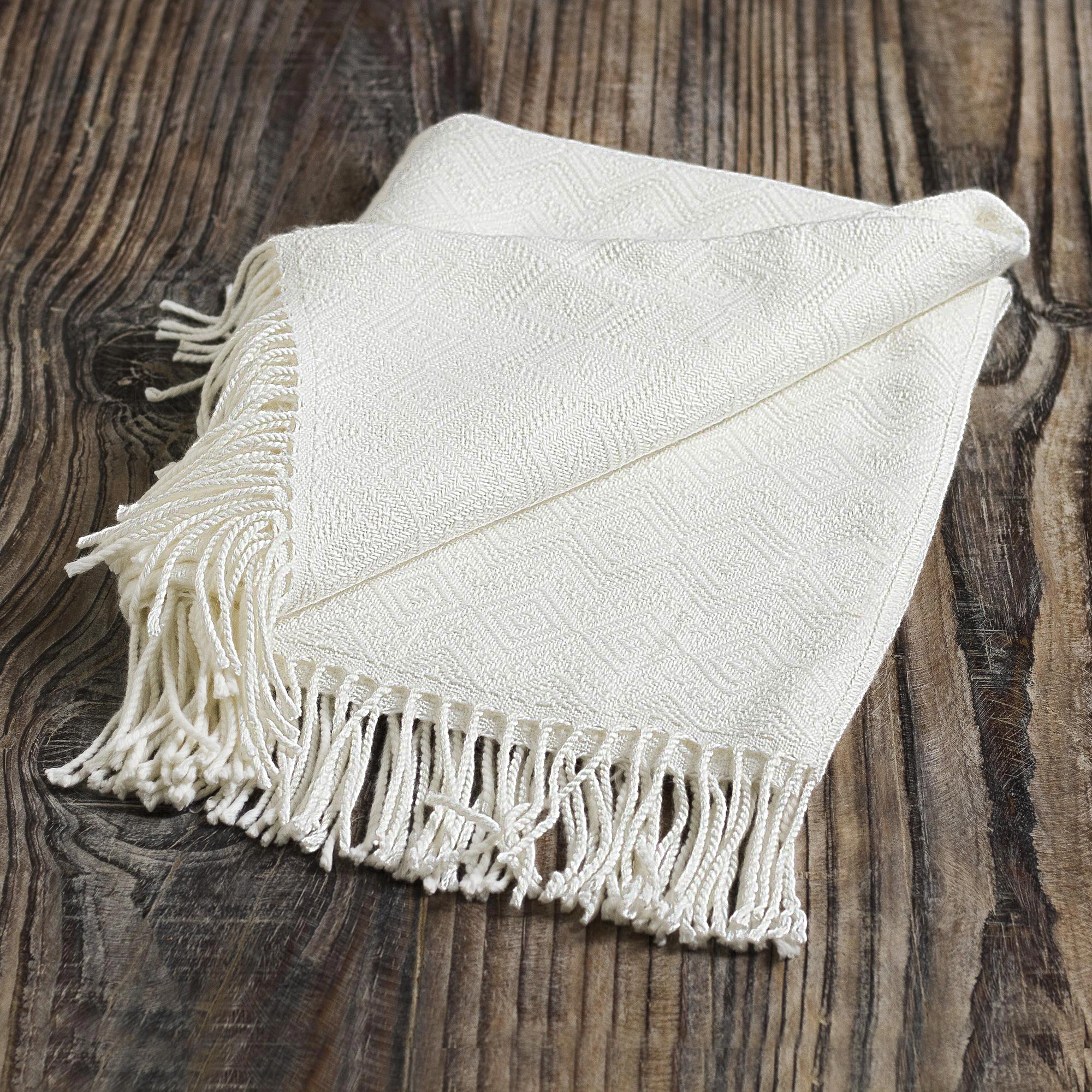 Premium Andean Textures Alpaca Blend Throw Blanket - Luxurious White Fringed Design