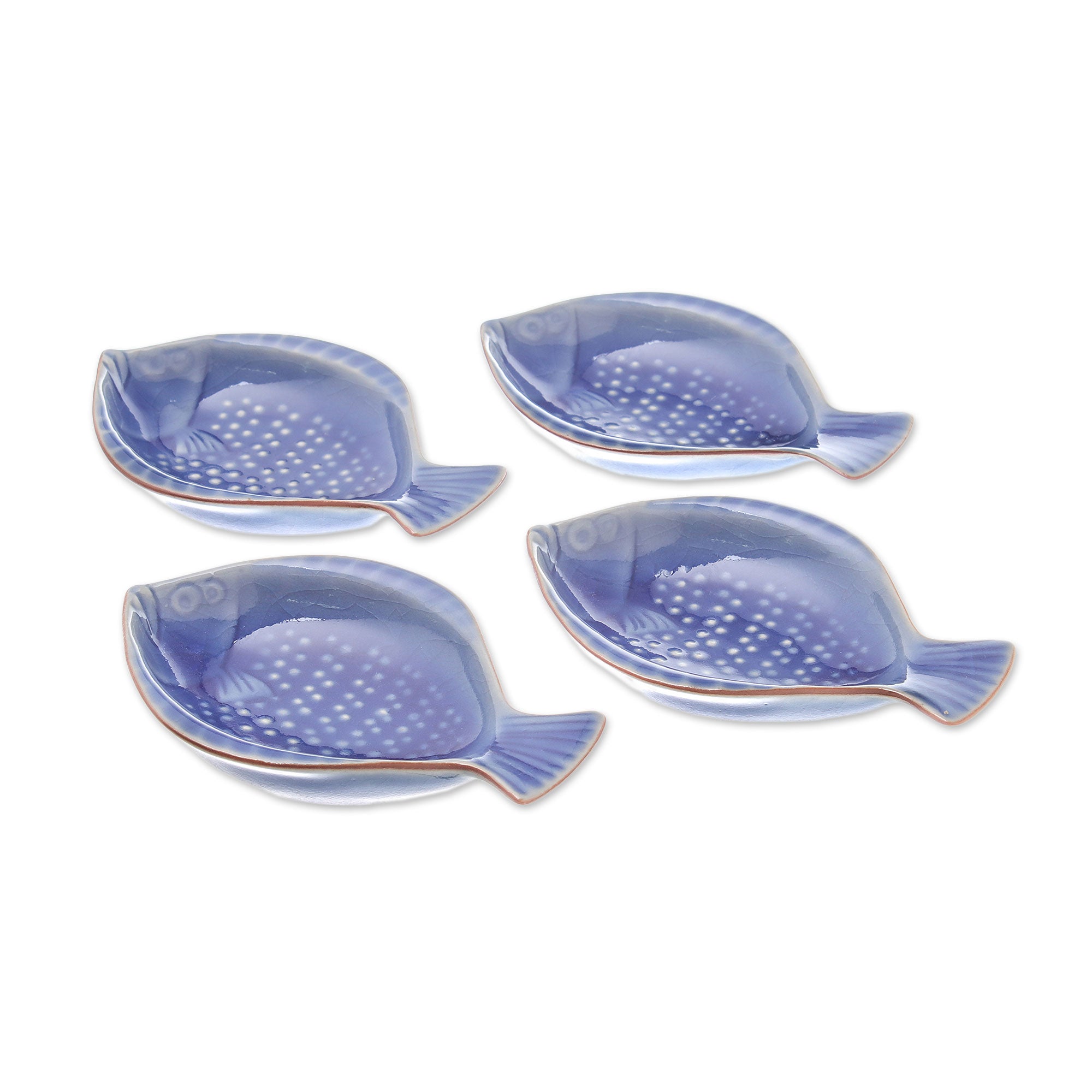Premium Blue Fish-Shaped Ceramic Appetizer Bowls (Set of 4) - Perfect for Parties