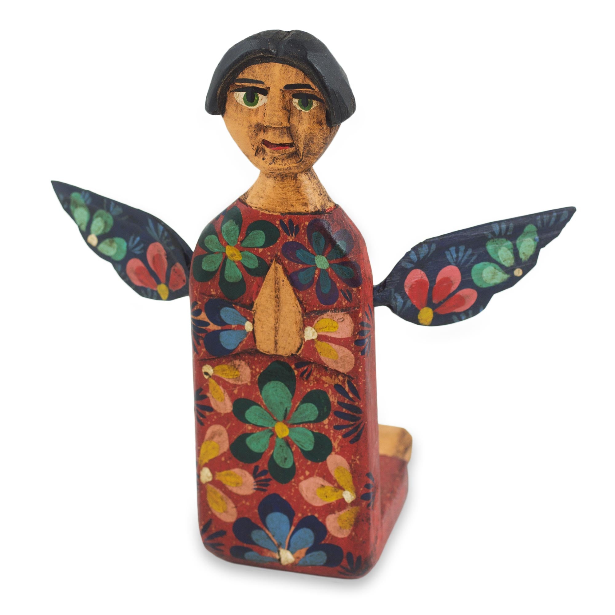 Premium Angel of Vitality II: Handcrafted Kneeling Angel Wood Sculpture