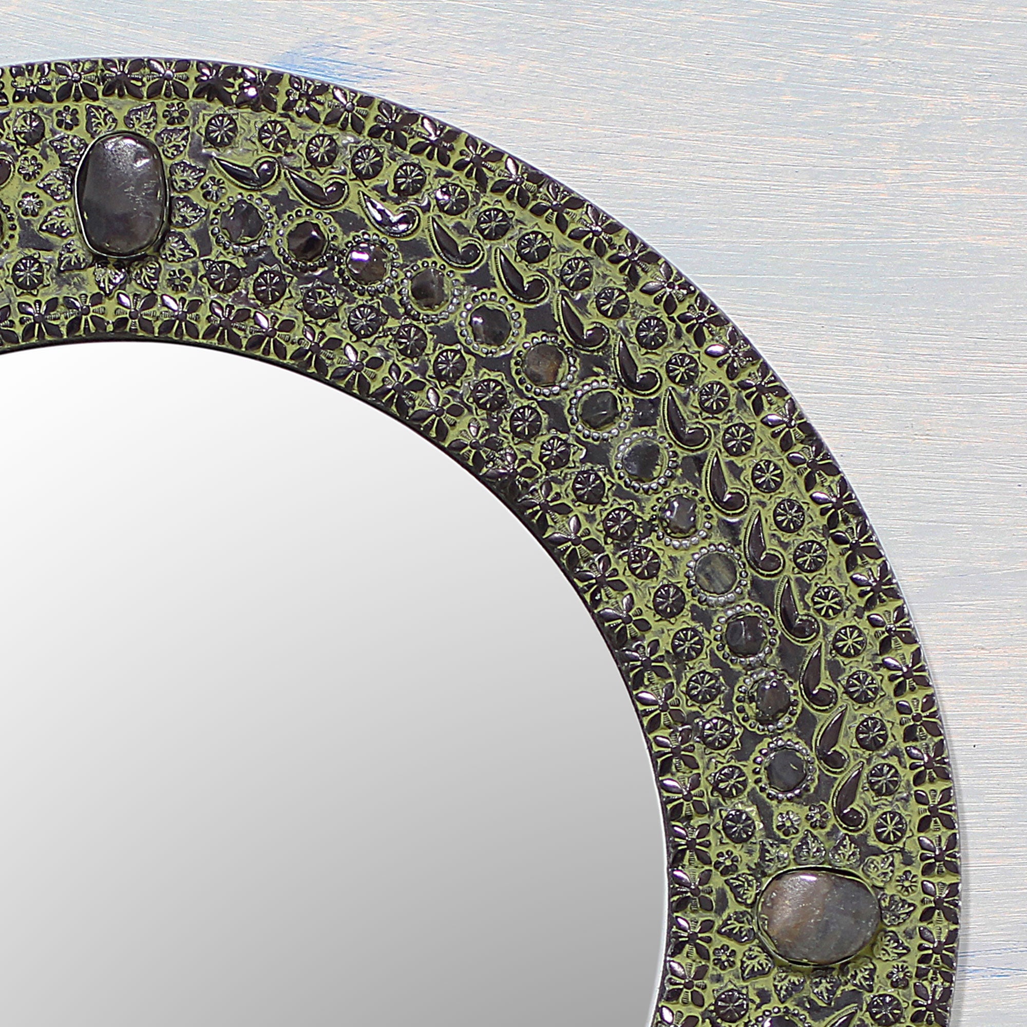 Premium Handcrafted Antique Aluminum Wall Mirror - Floral & Paisley Design