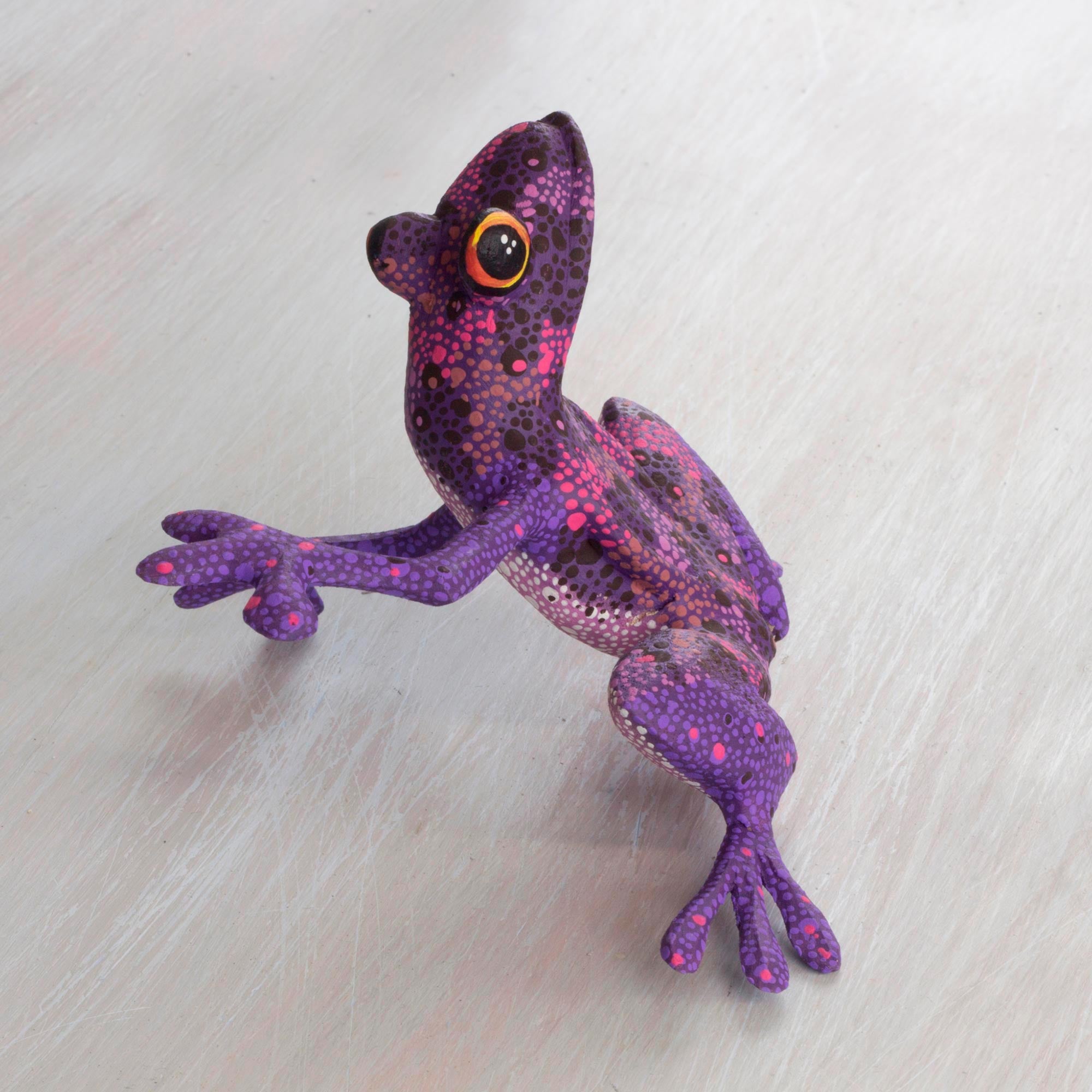 Premium Purple Dancing Frog - Handcrafted Alebrije Art Sculpture