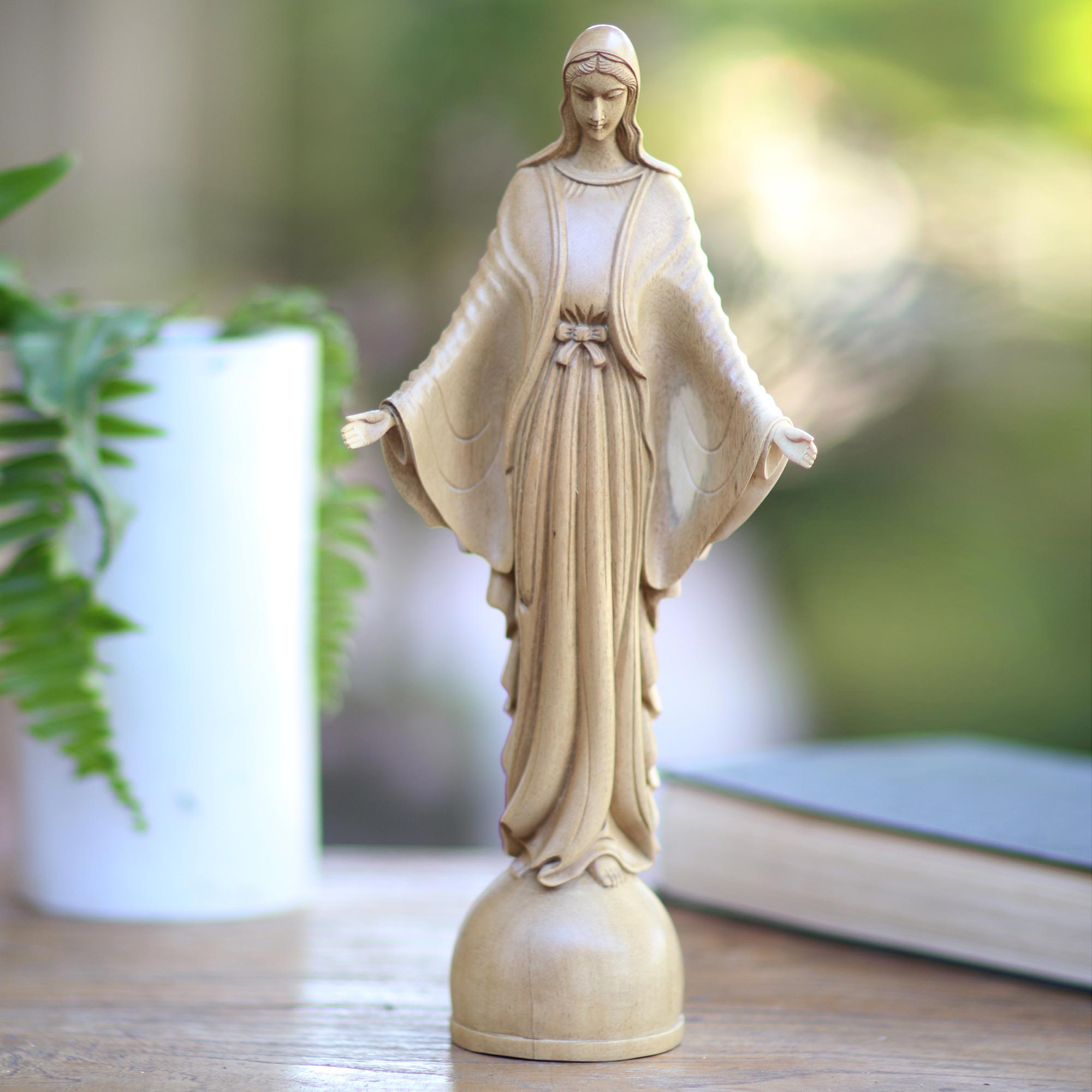 Premium Hand-Carved Acacia Wood Virgin Mary Statue - Ultimate Christian Art Piece