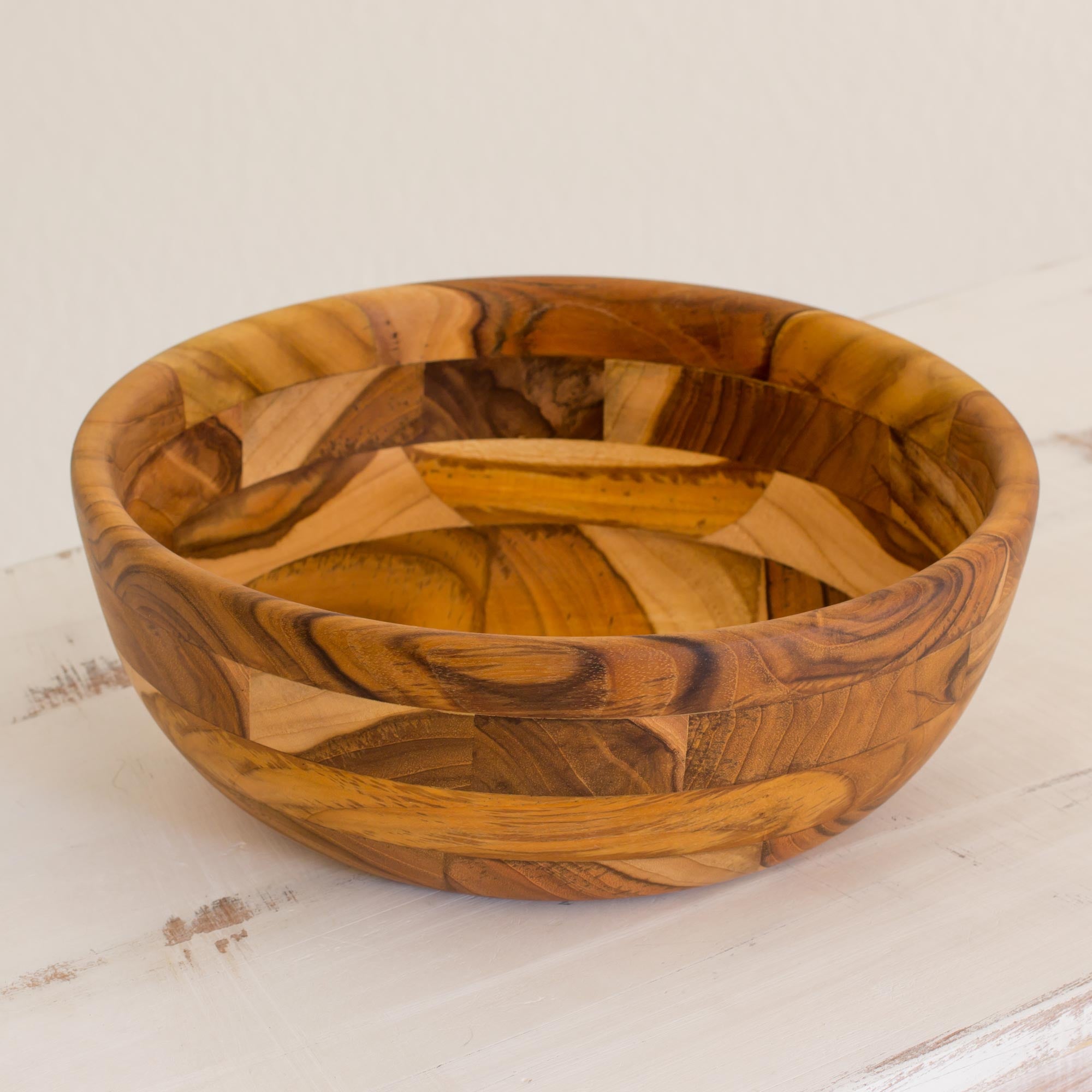 Premium Handcrafted Forest Mosaic Teak Wood Bowl - Eco-Friendly Artisan Design